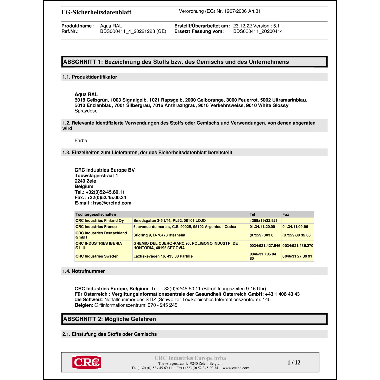 Sicherheitsdatenblatt
