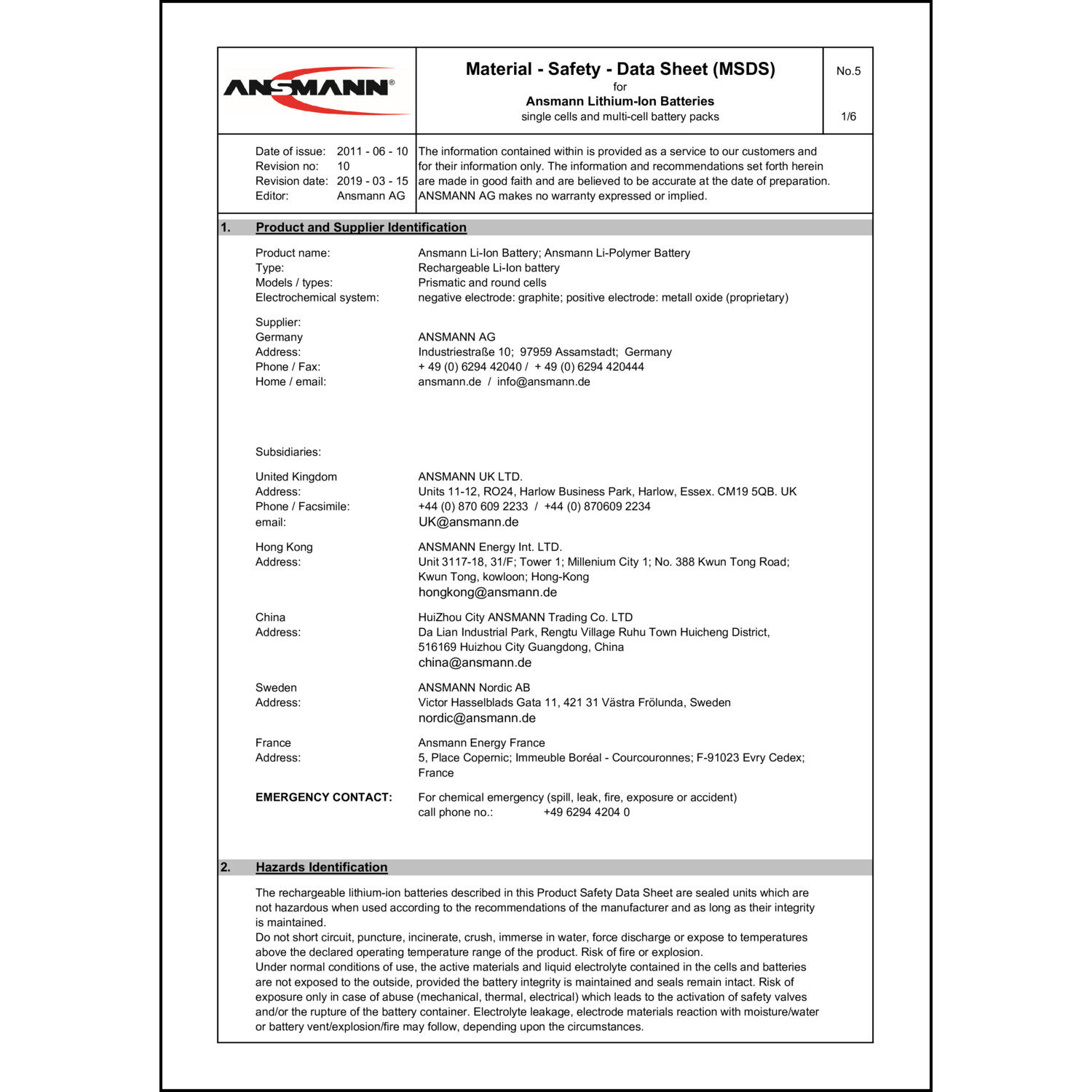 Sicherheitsdatenblatt