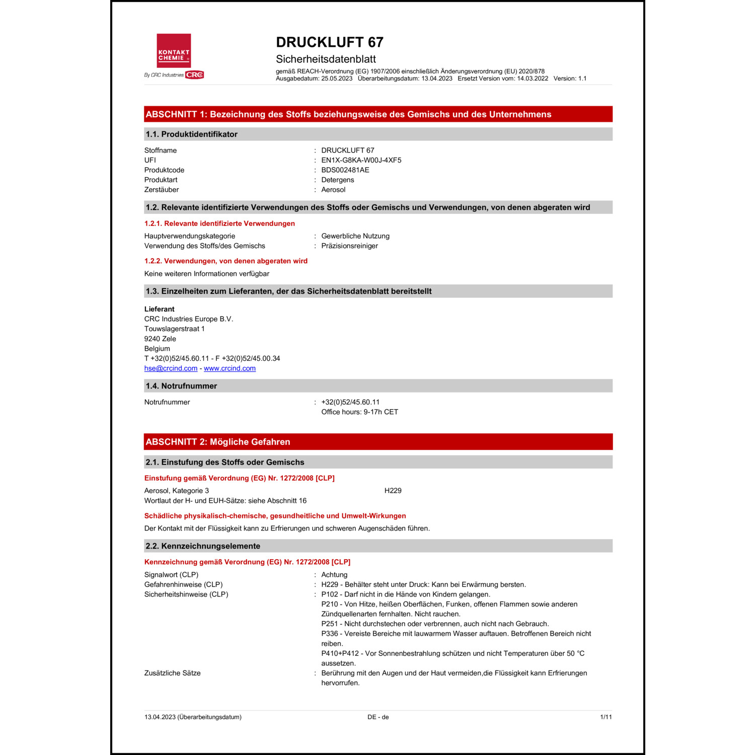 Sicherheitsdatenblatt