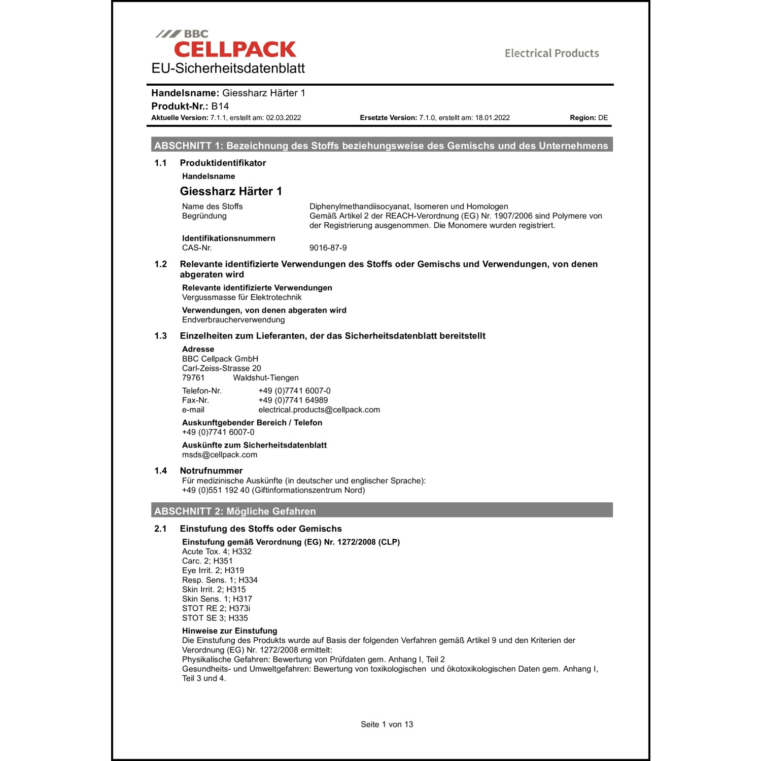 Sicherheitsdatenblatt