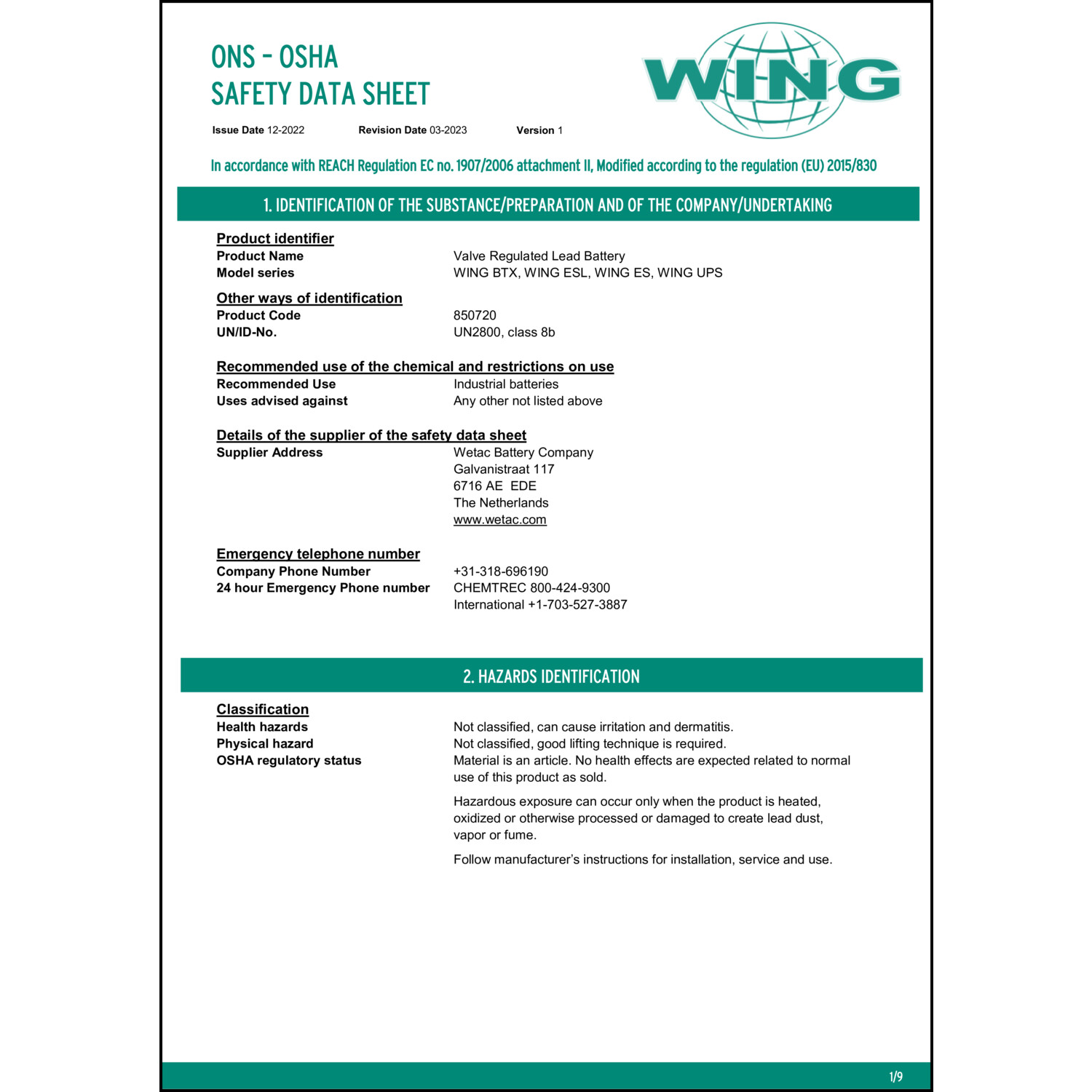 Sicherheitsdatenblatt