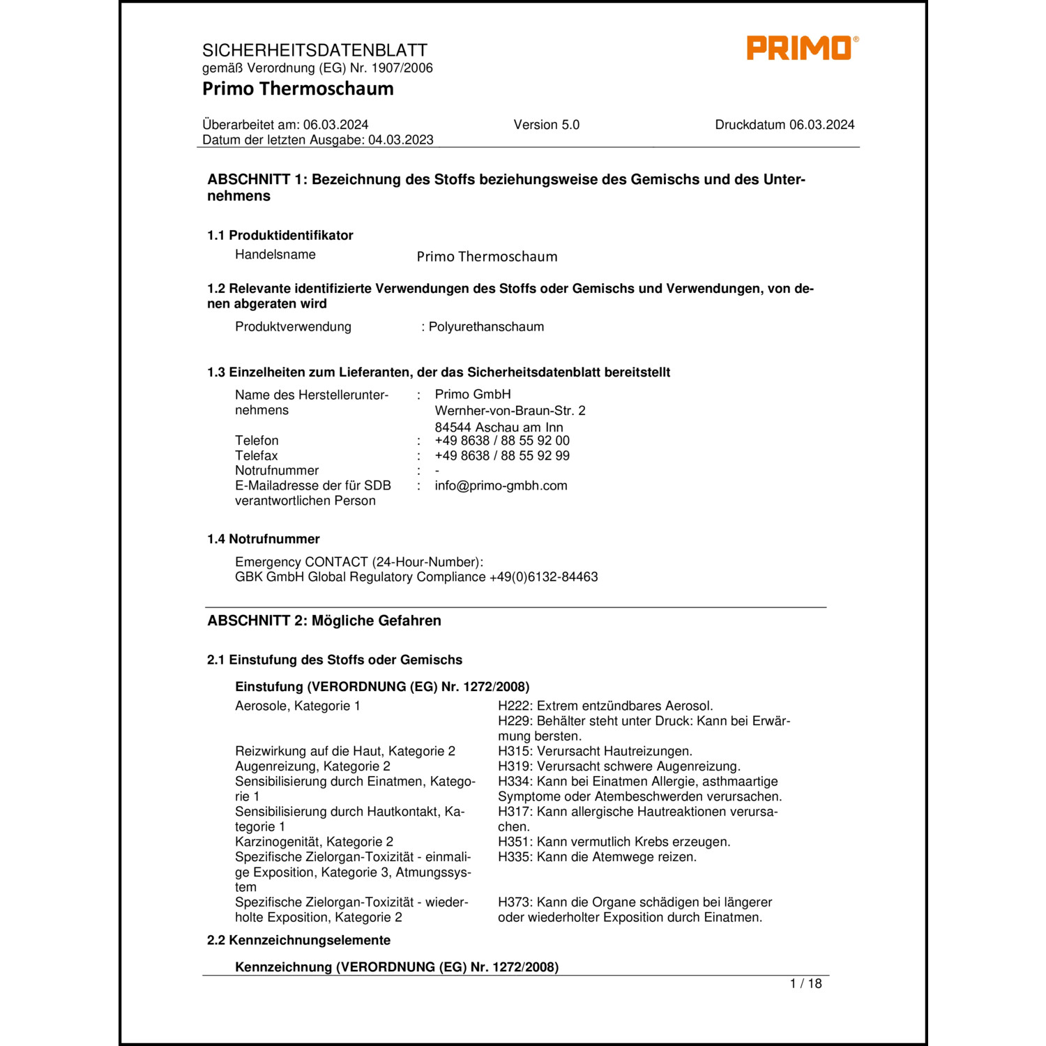 Sicherheitsdatenblatt