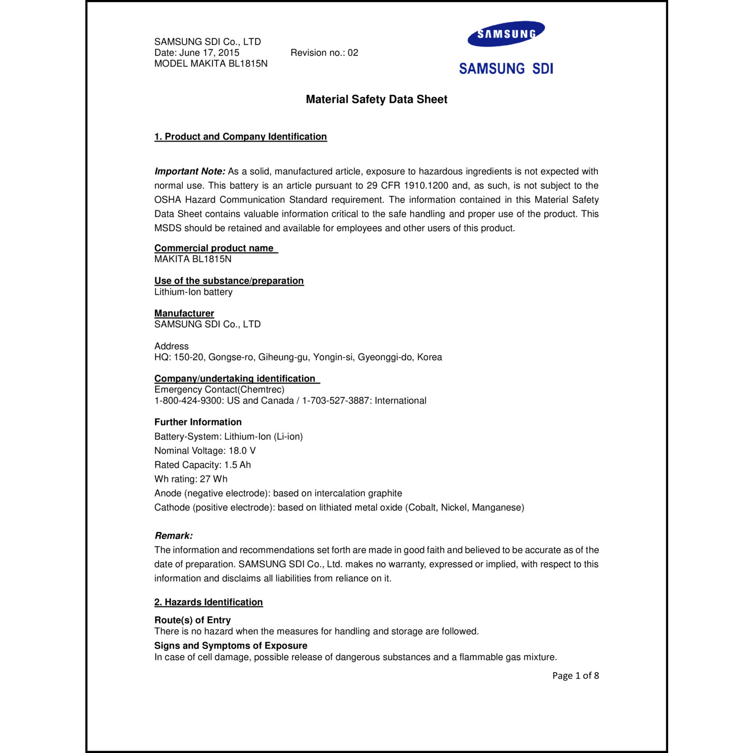 Sicherheitsdatenblatt