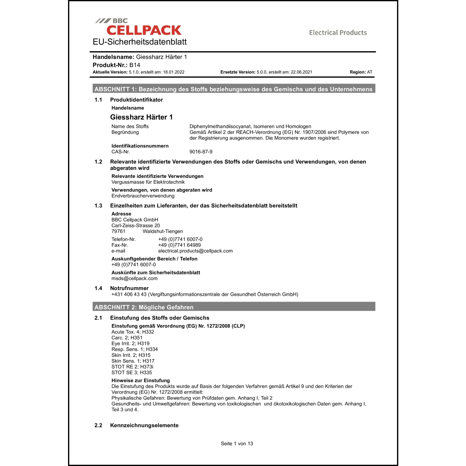 Sicherheitsdatenblatt