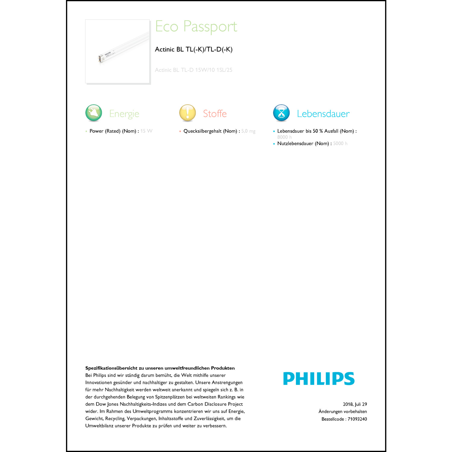 Produktdatenblatt für Energielabel