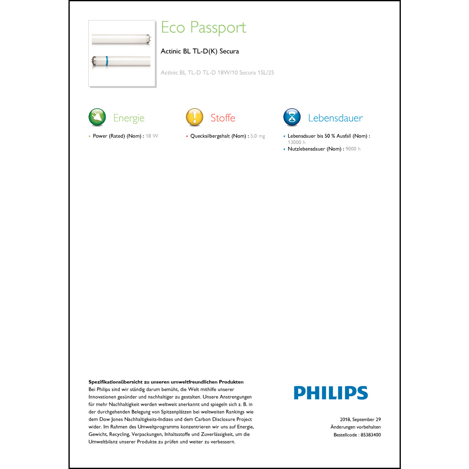 Produktdatenblatt für Energielabel