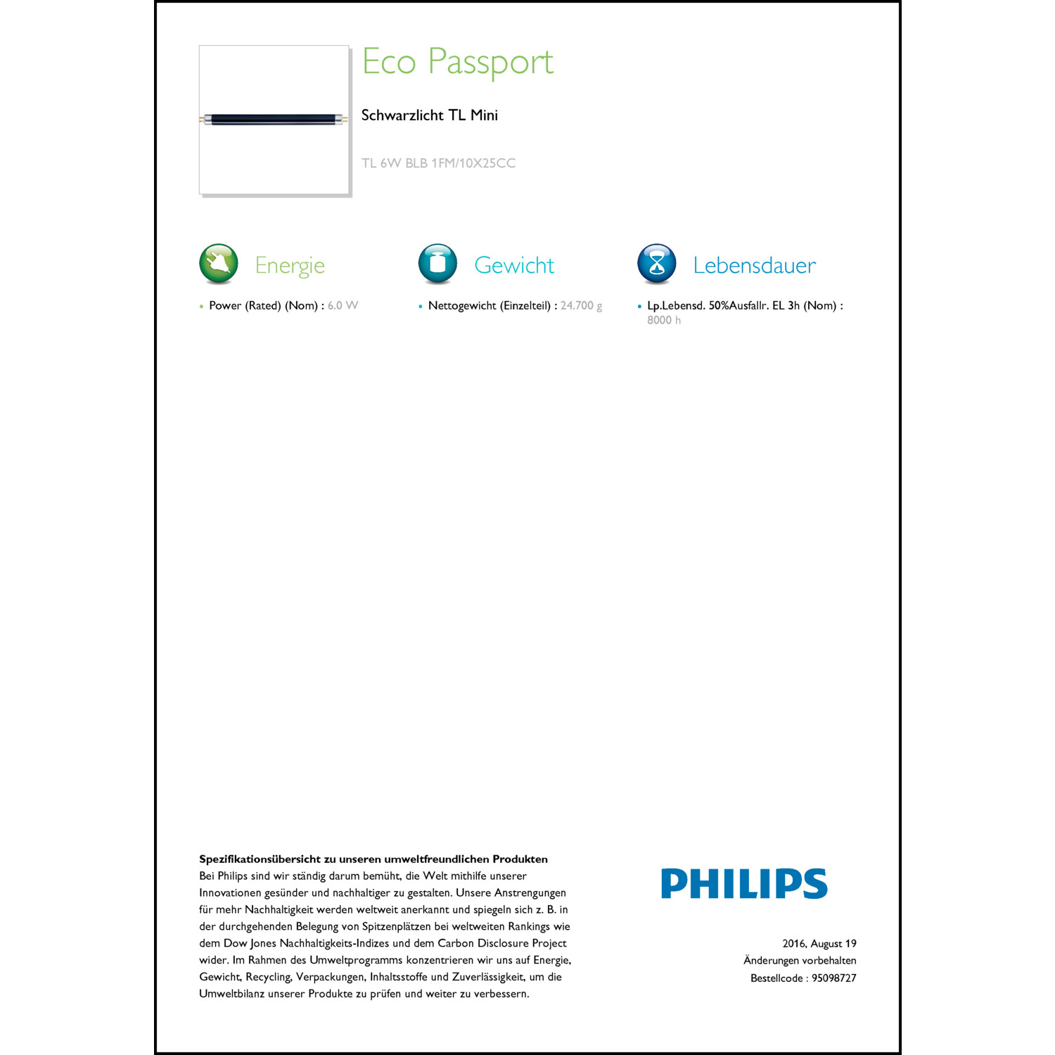 Produktdatenblatt für Energielabel