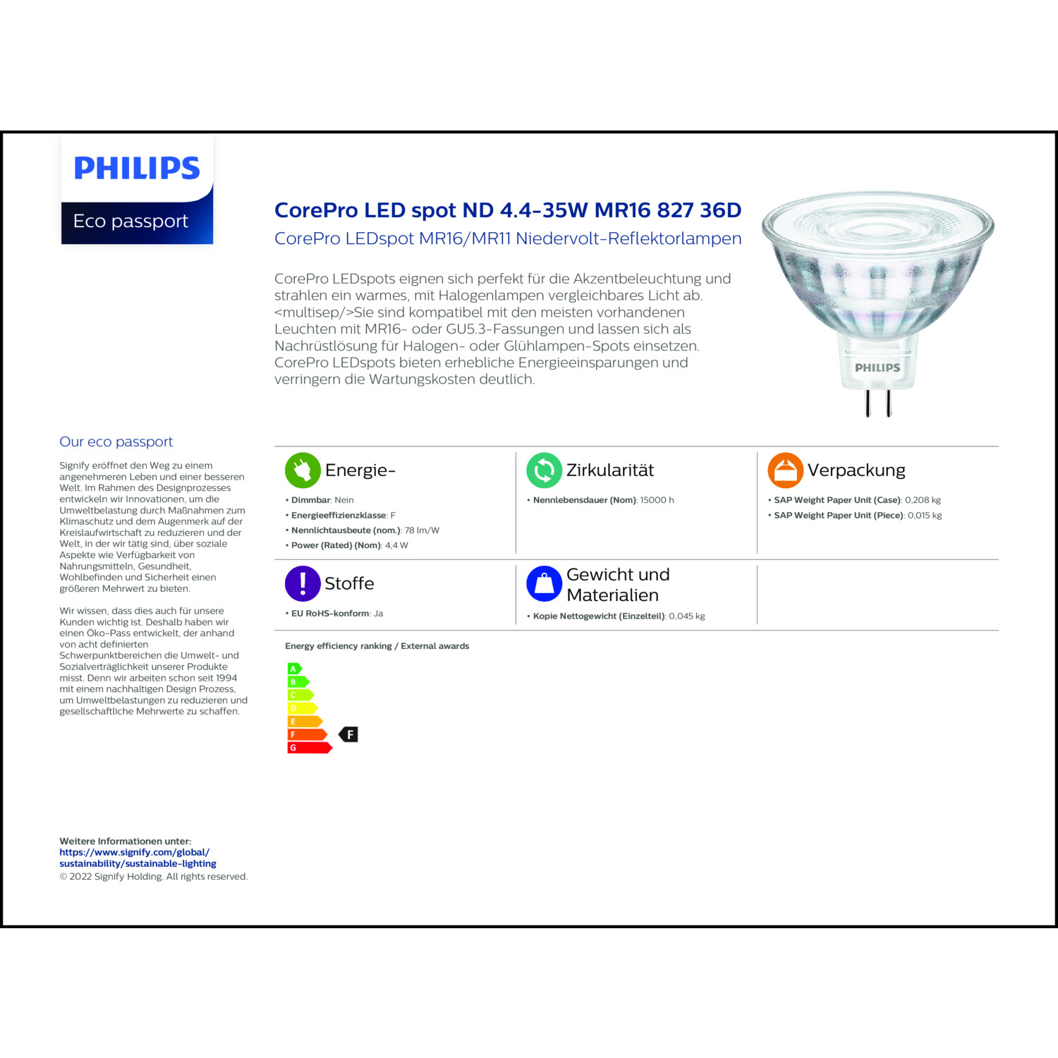 Produktdatenblatt für Energielabel