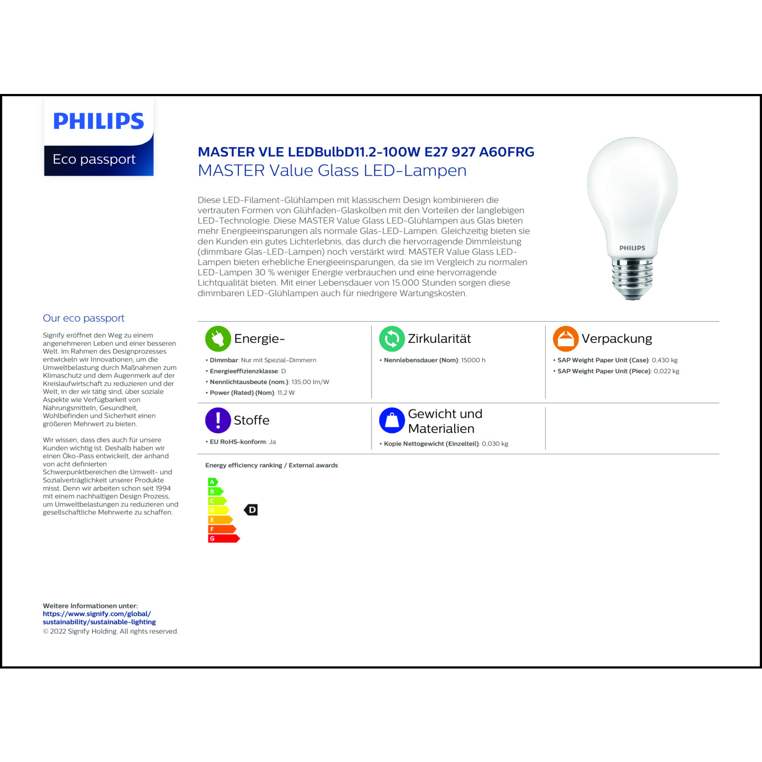 Produktdatenblatt für Energielabel