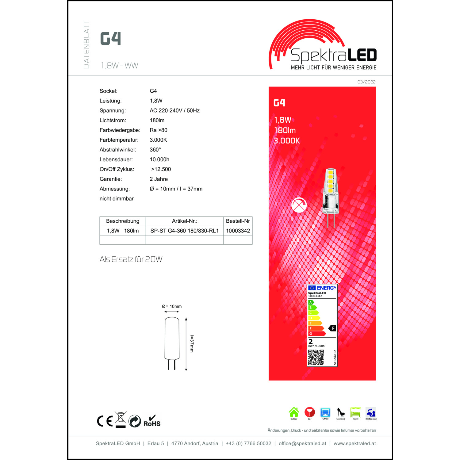 Produktdatenblatt für Energielabel