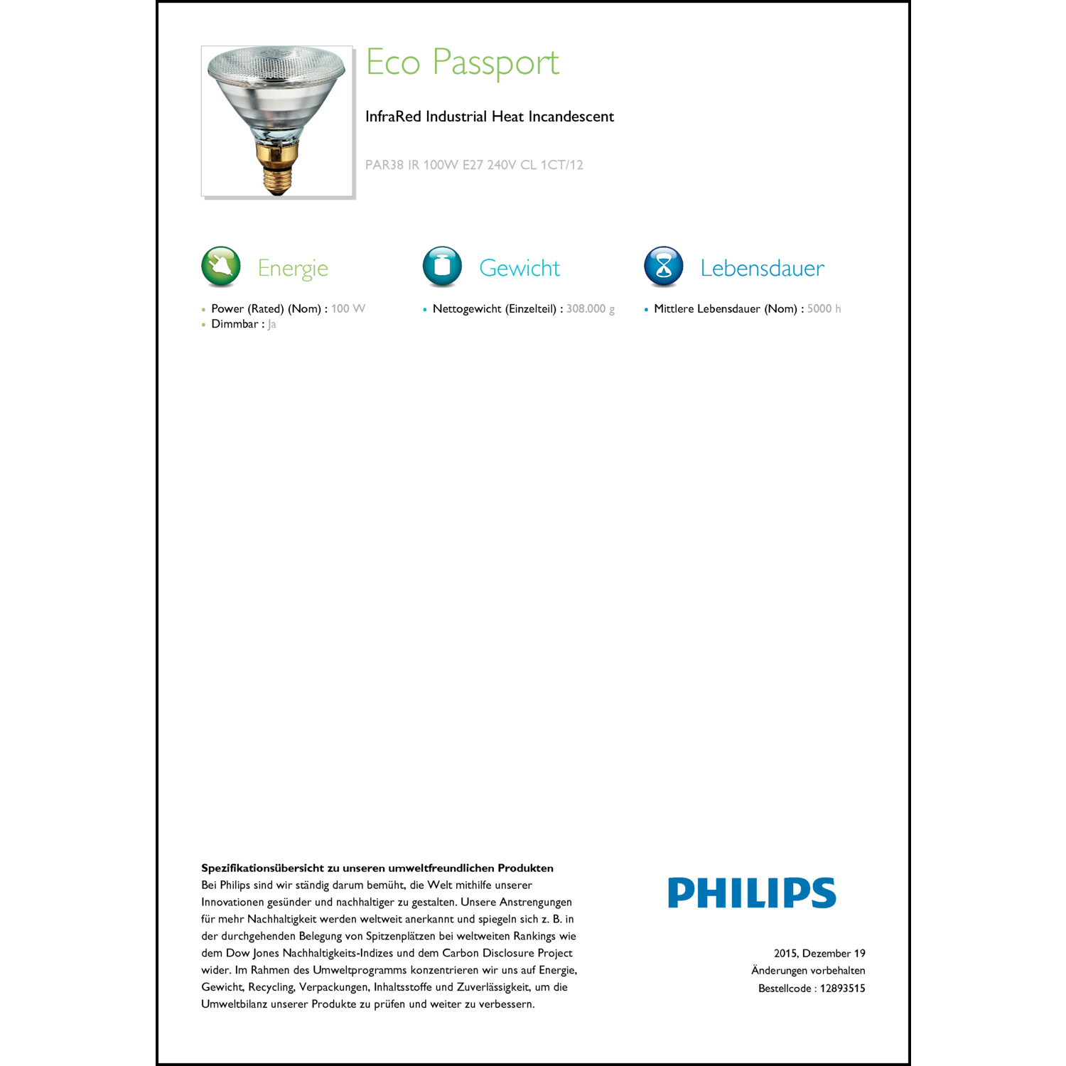 Produktdatenblatt für Energielabel
