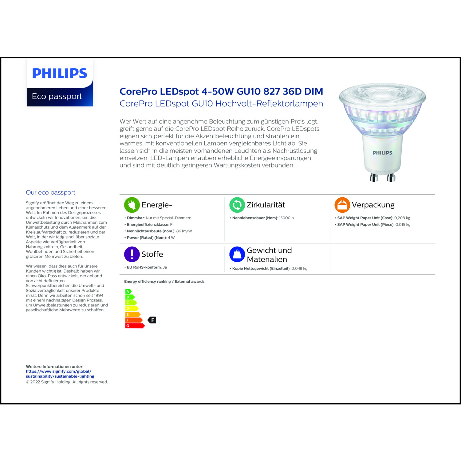 Produktdatenblatt für Energielabel