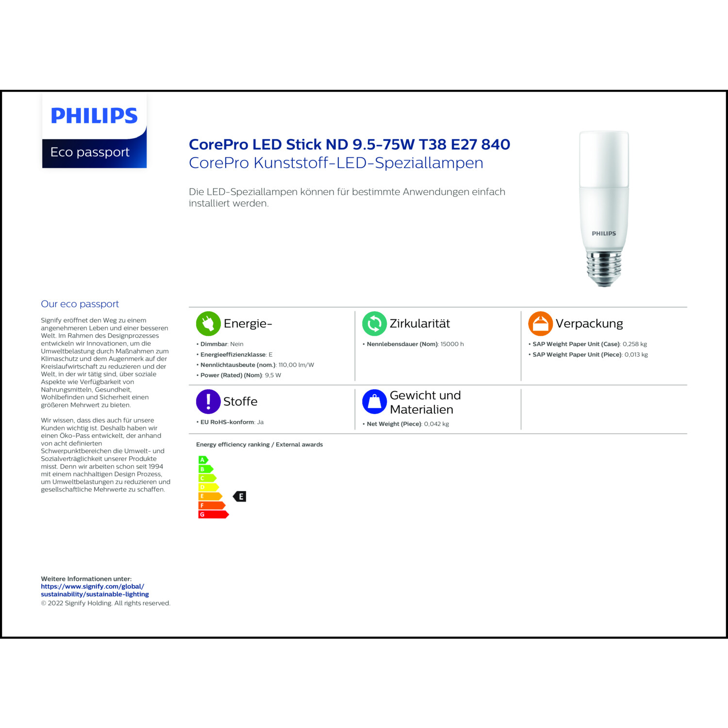 Produktdatenblatt für Energielabel
