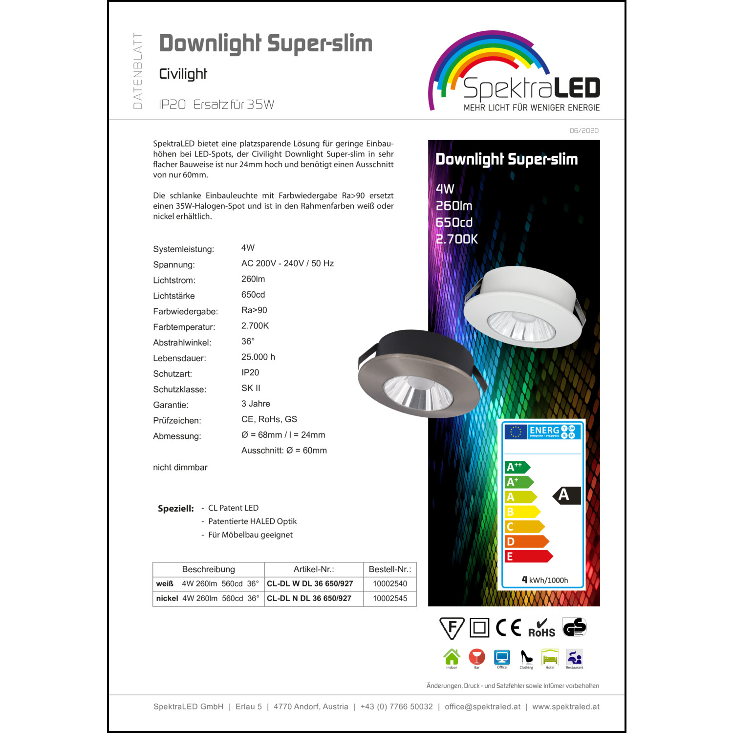 Produktdatenblatt für Energielabel