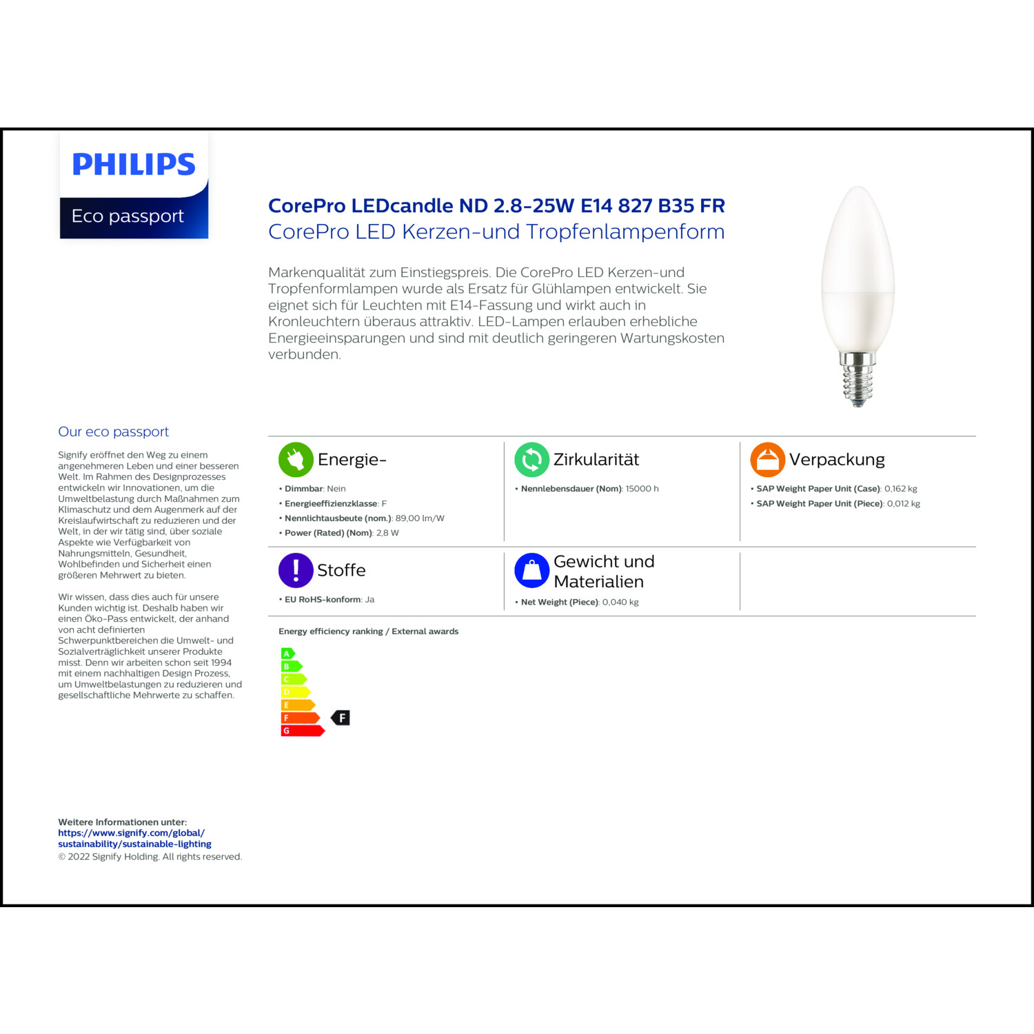 Produktdatenblatt für Energielabel