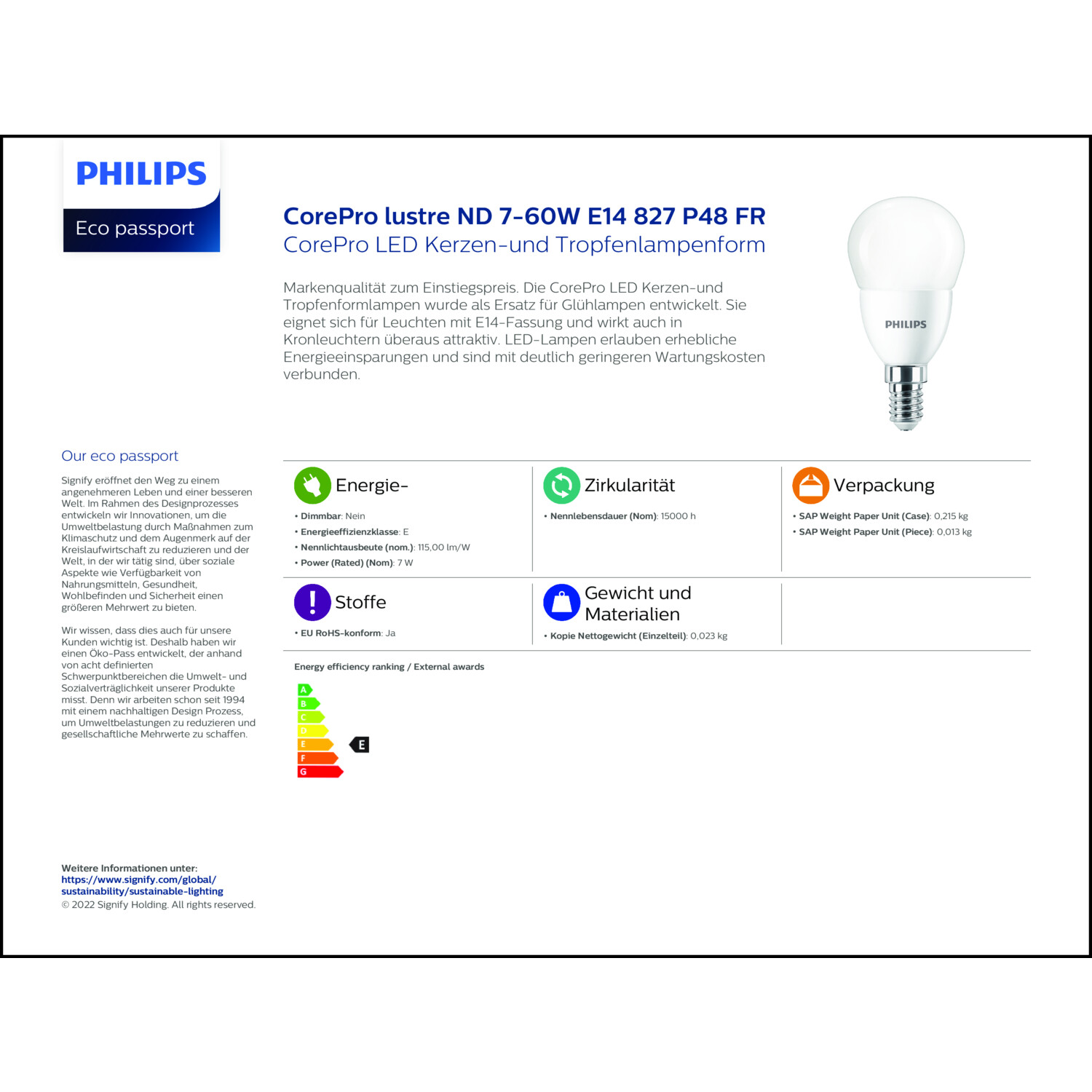 Produktdatenblatt für Energielabel