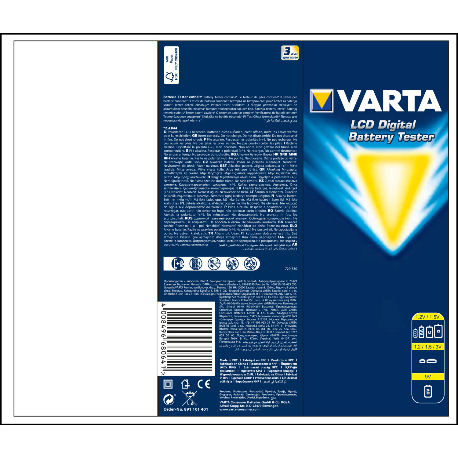 00891101401 VARTA LCD Digital Batterie Tester - Universal-Ladegerät