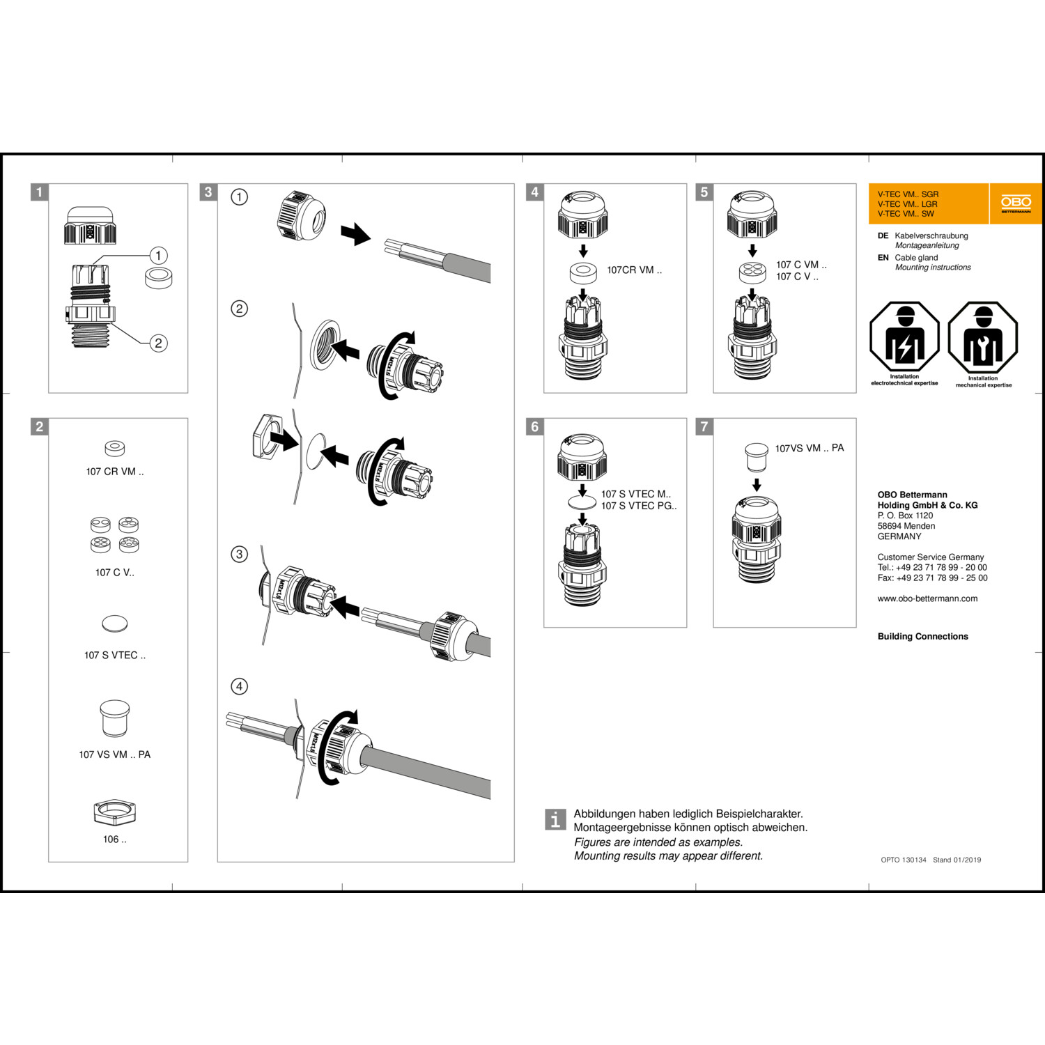 2022866 Obo Anbauverschraubung M20 V-Tec VM20 LGR - Kabelverschraubung