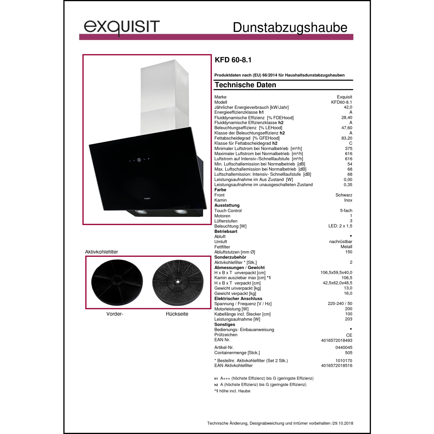 1010170 Exquisit Kohlefilter für KFD60 8 Kohlefilter für KFD60 8, KFD 6000  8, KF - Zubehör/Ersatzteile für Dunstabzugshauben | Filter