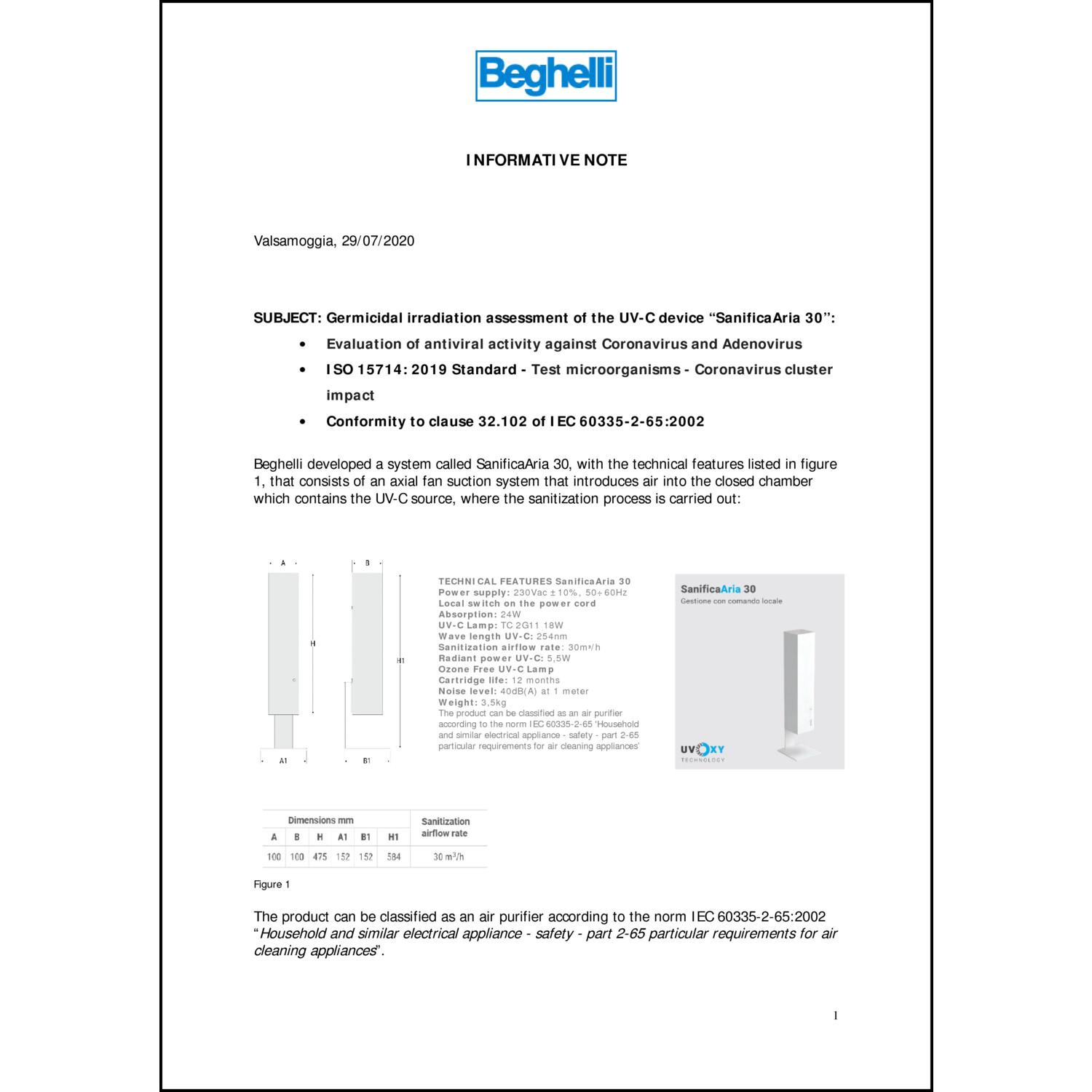 Beghelli 26700/5 mobiler Luftreiniger Sanifica Aria 30 online kaufen -  5730145 - Elektroprofishop