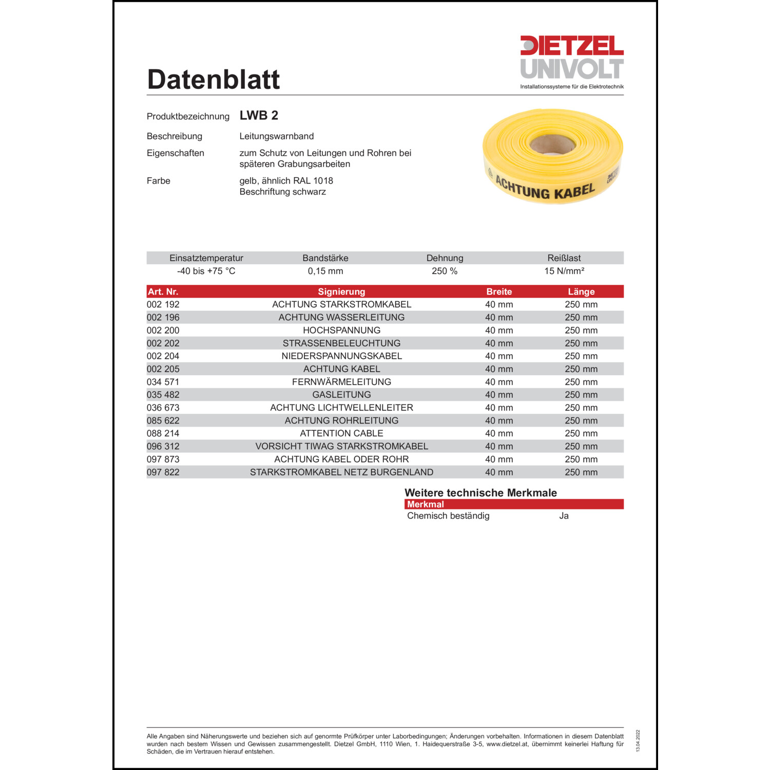 Produktdatenblatt