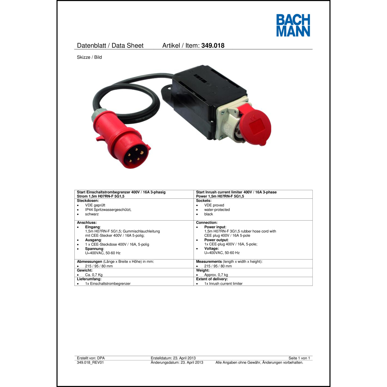 349.018 Bachmann Einschaltstrombegrenzer 400V - Strombegrenzer