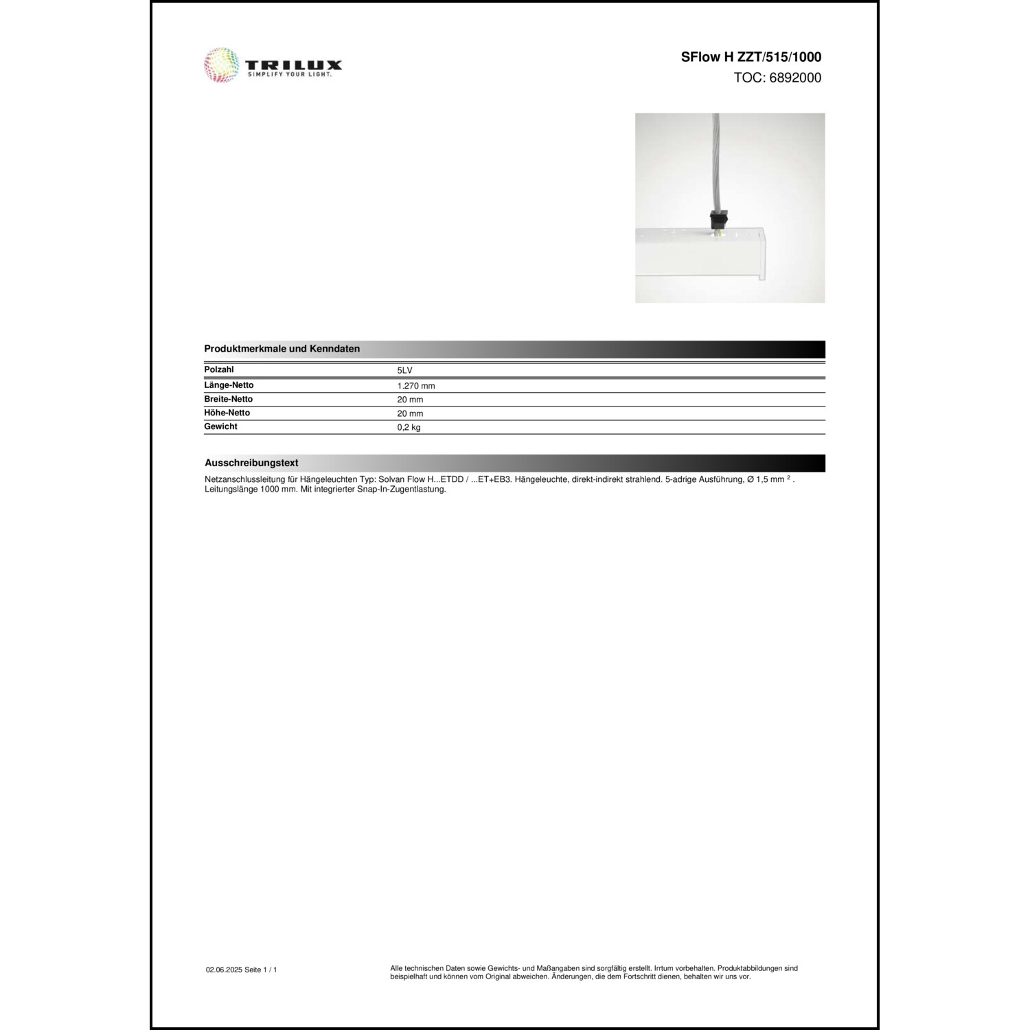 10138909 Trilux SFlow H ZZT/515/1000 - Elektrisches Zubehör 