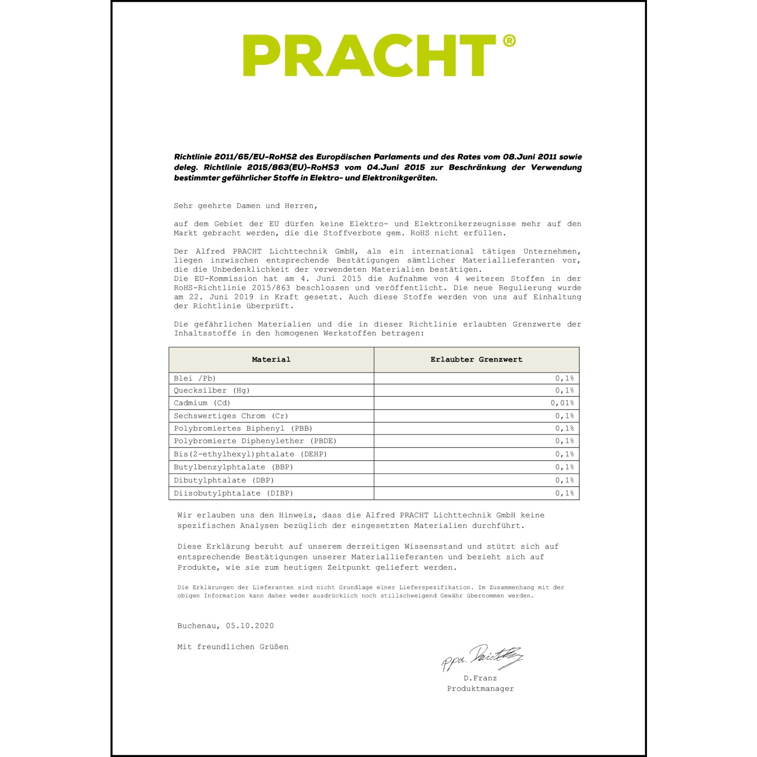RoHS-Erklärung