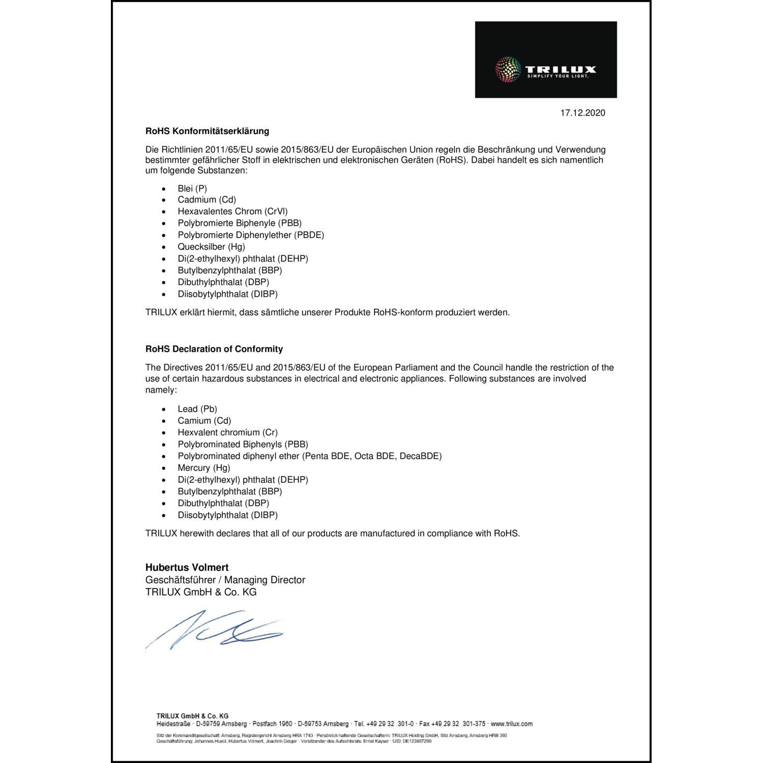 RoHS-Erklärung