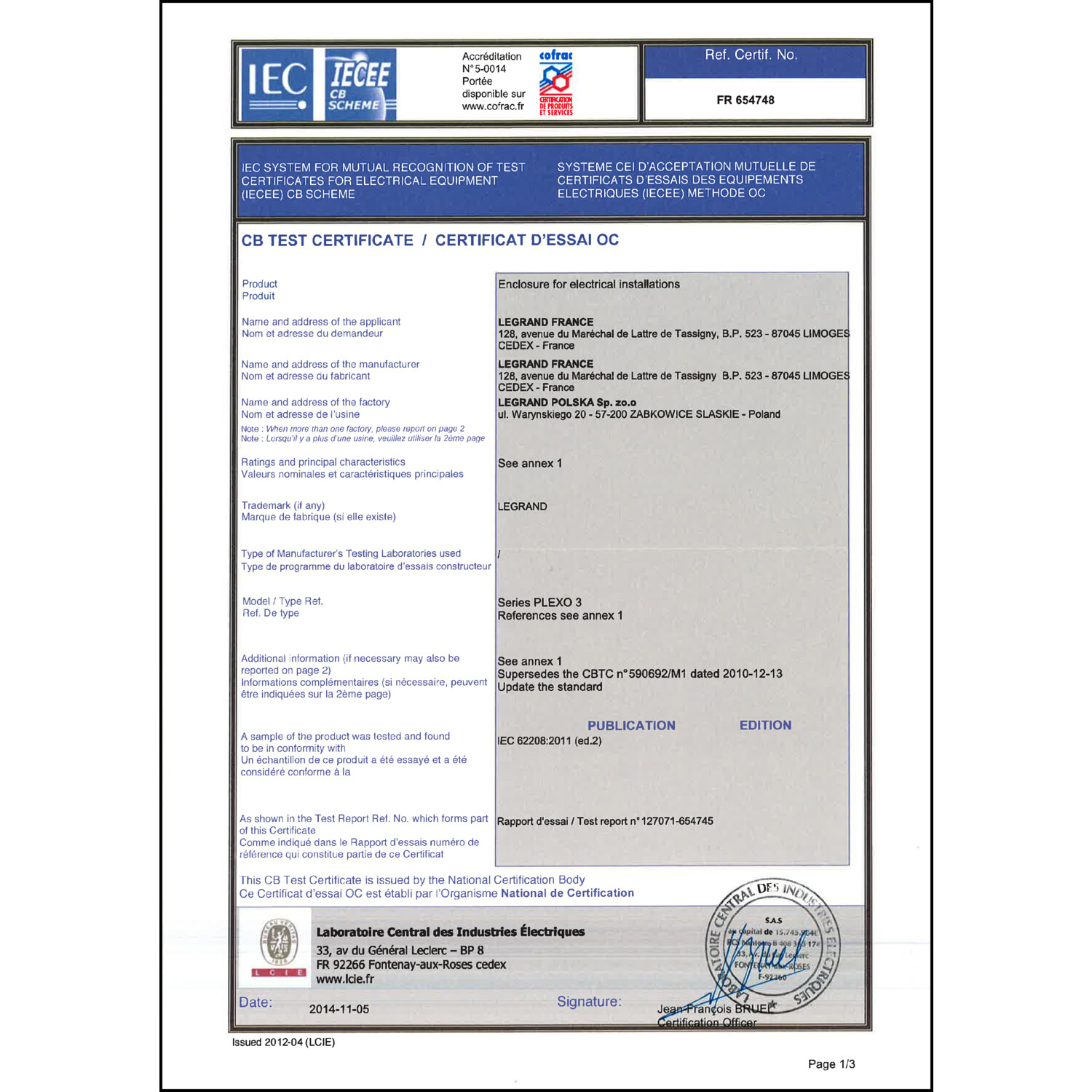 CoC-Erklärung (Certificate of Conformity, benötigt für CPR)