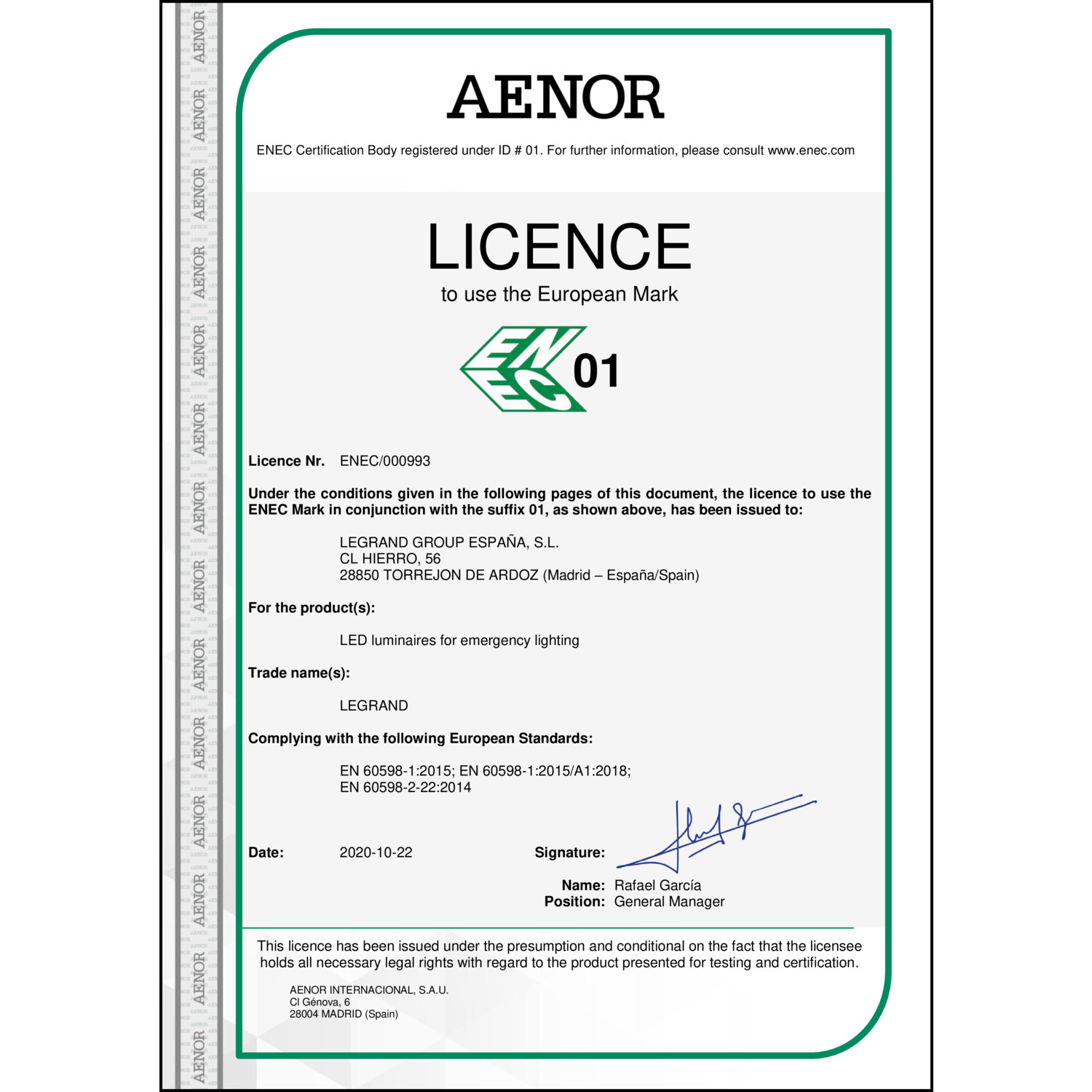 CoC-Erklärung (Certificate of Conformity, benötigt für CPR)