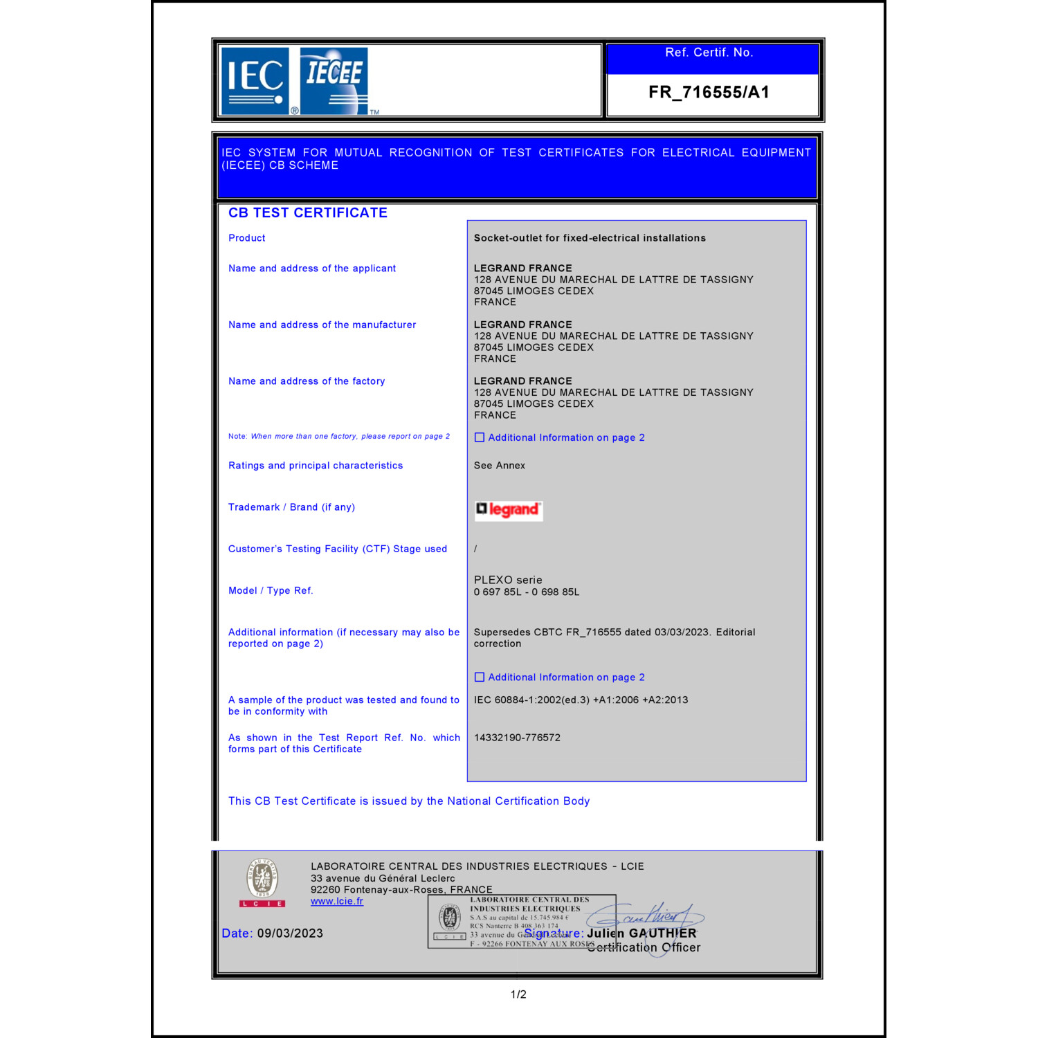 CoC-Erklärung (Certificate of Conformity, benötigt für CPR)