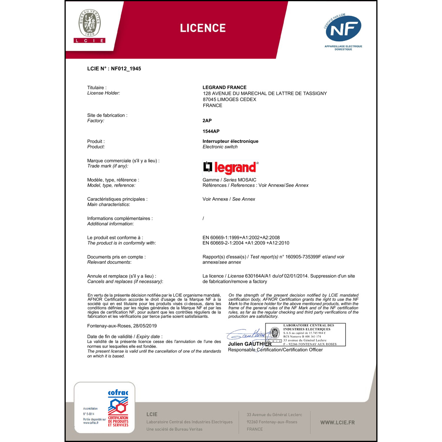 CoC-Erklärung (Certificate of Conformity, benötigt für CPR)