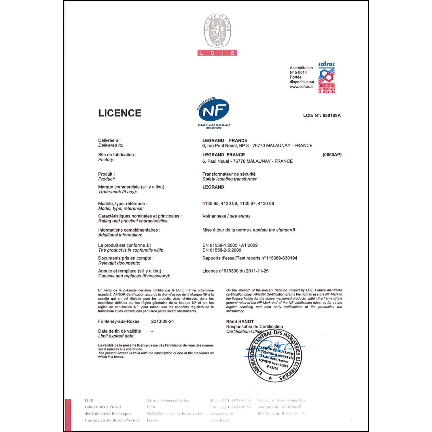 CoC-Erklärung (Certificate of Conformity, benötigt für CPR)