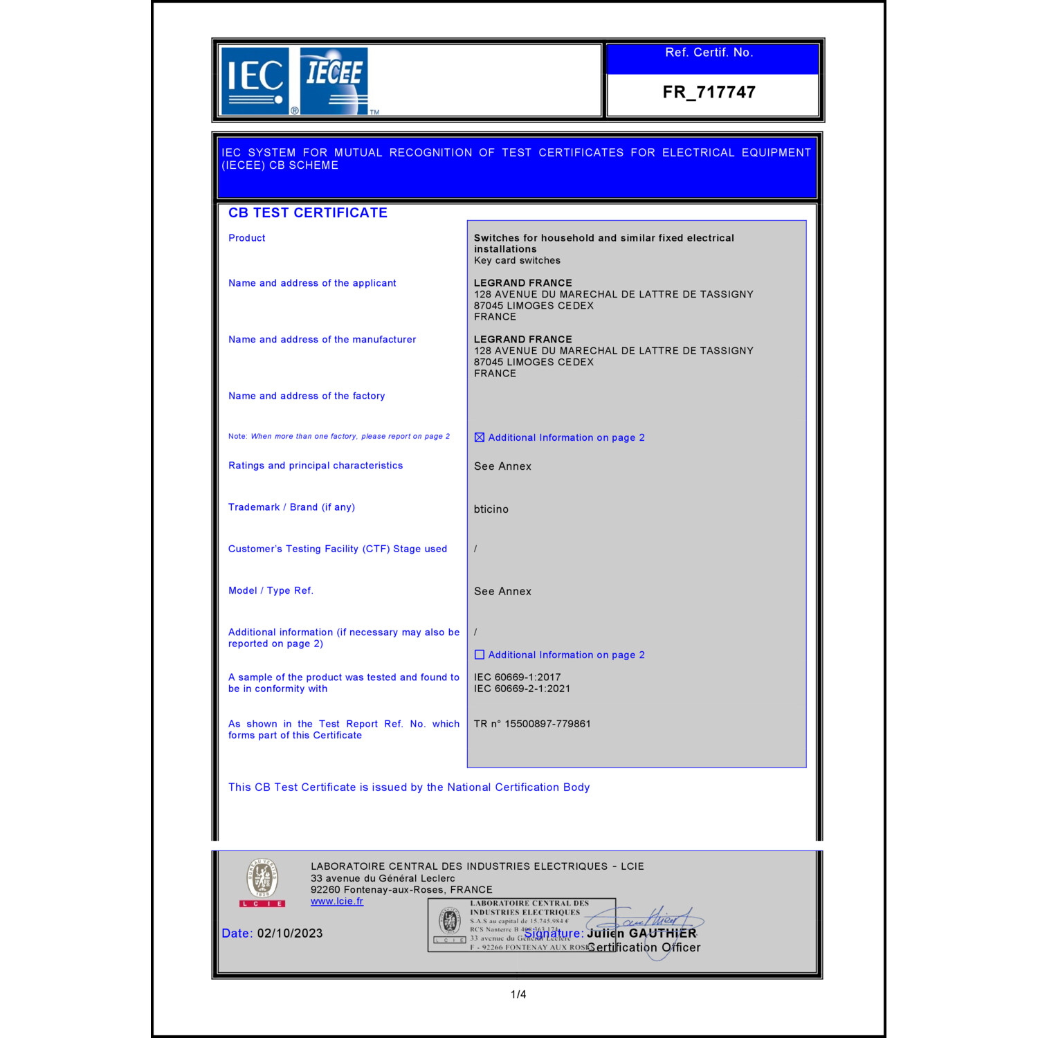 CoC-Erklärung (Certificate of Conformity, benötigt für CPR)