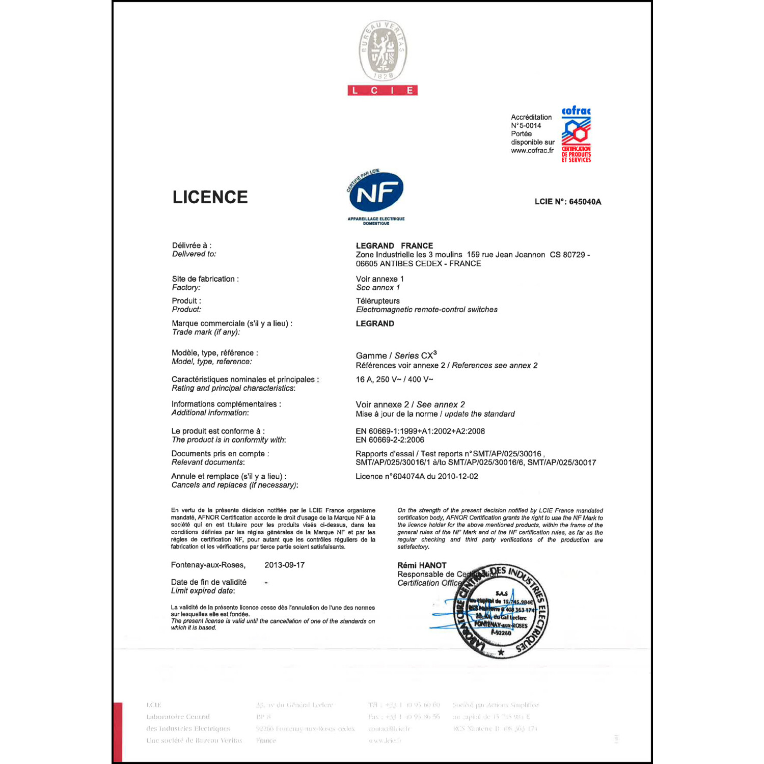 CoC-Erklärung (Certificate of Conformity, benötigt für CPR)