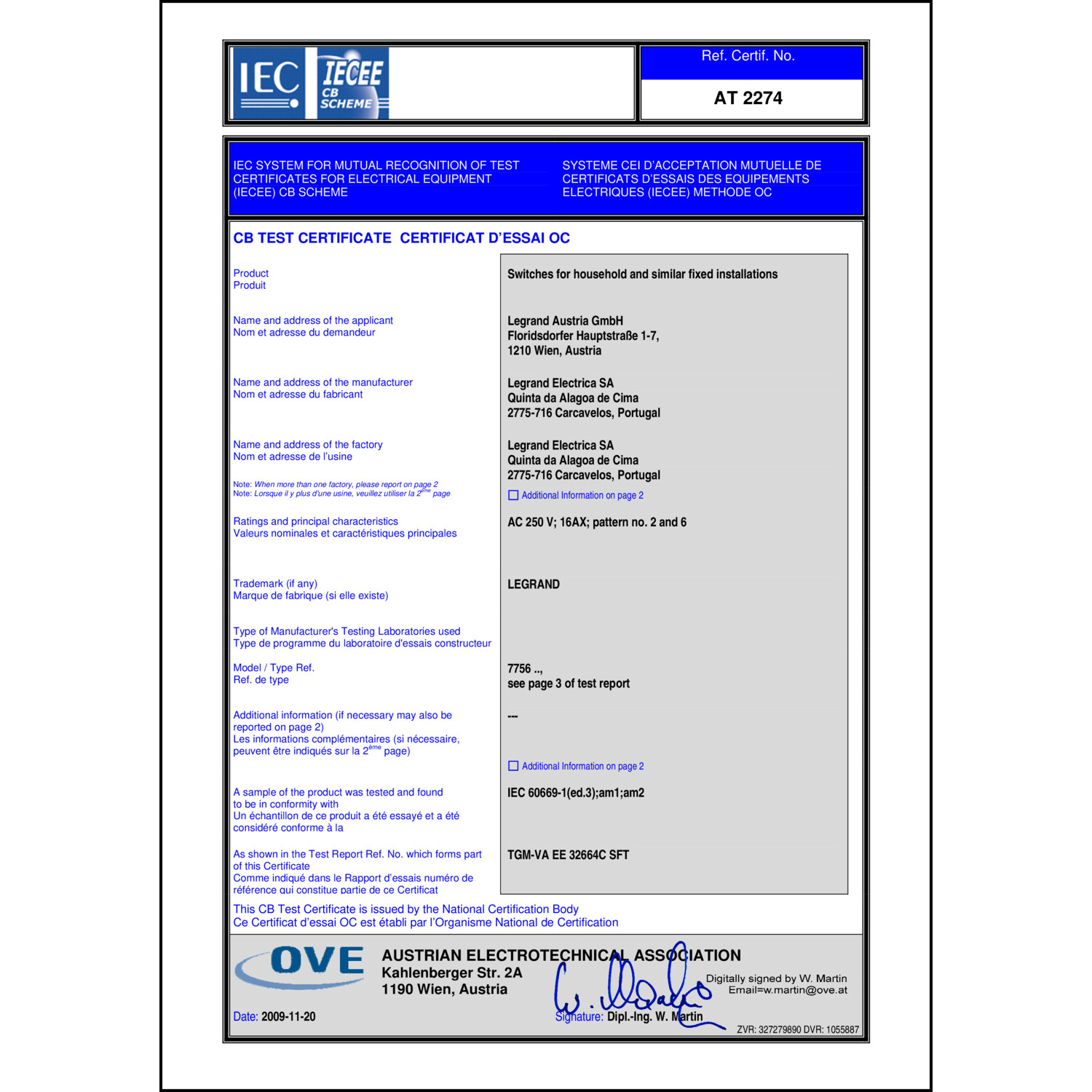CoC-Erklärung (Certificate of Conformity, benötigt für CPR)
