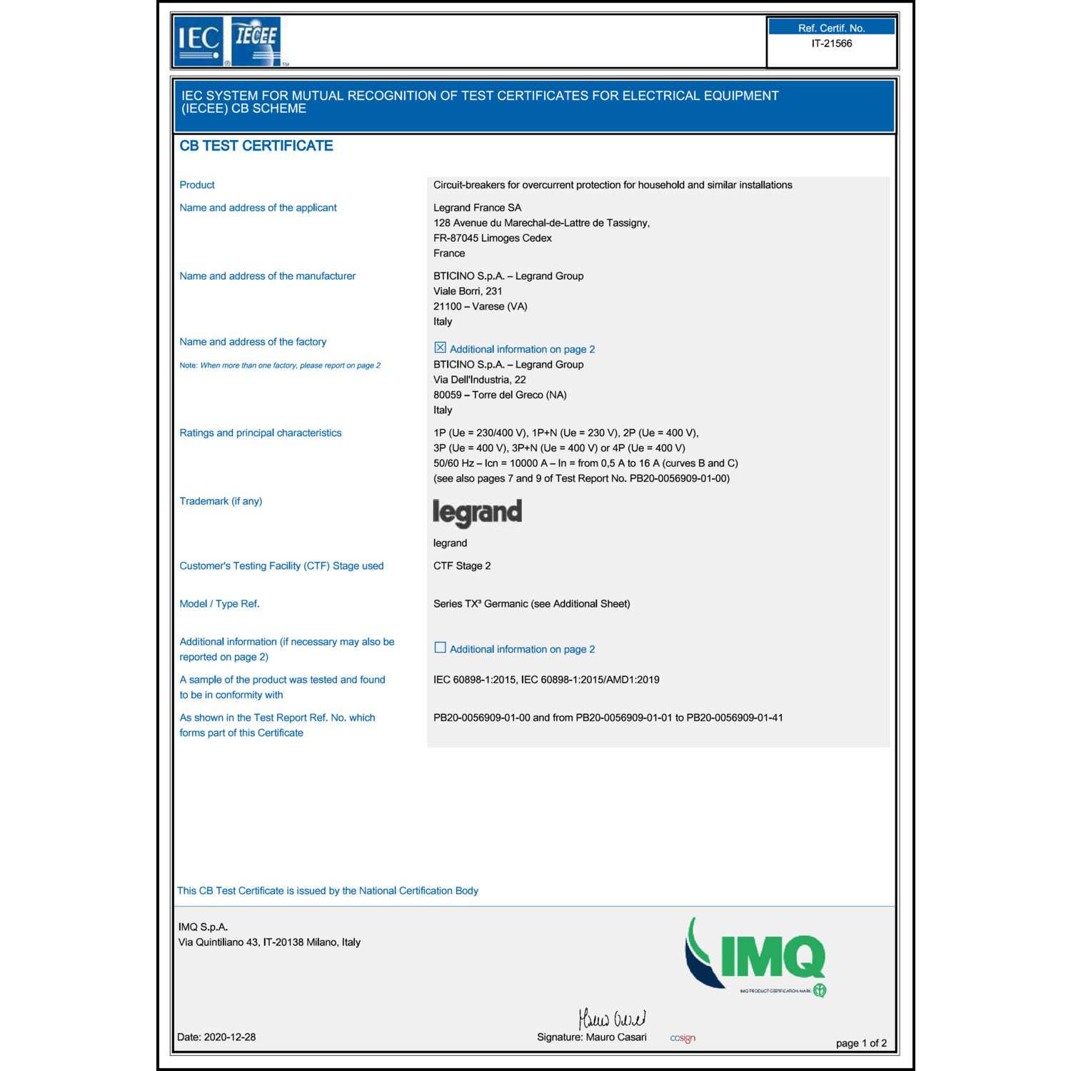 CoC-Erklärung (Certificate of Conformity, benötigt für CPR)