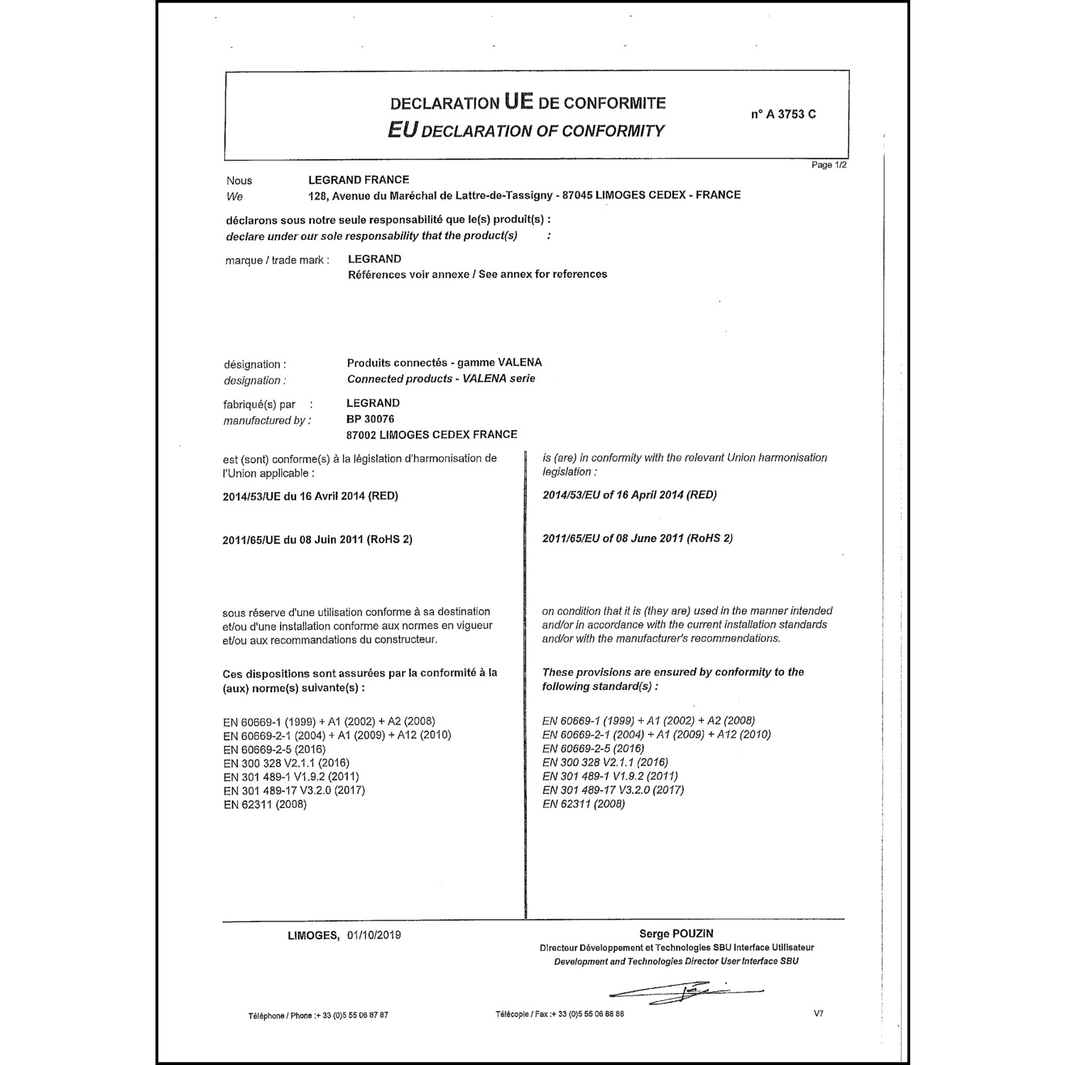 CoC-Erklärung (Certificate of Conformity, benötigt für CPR)