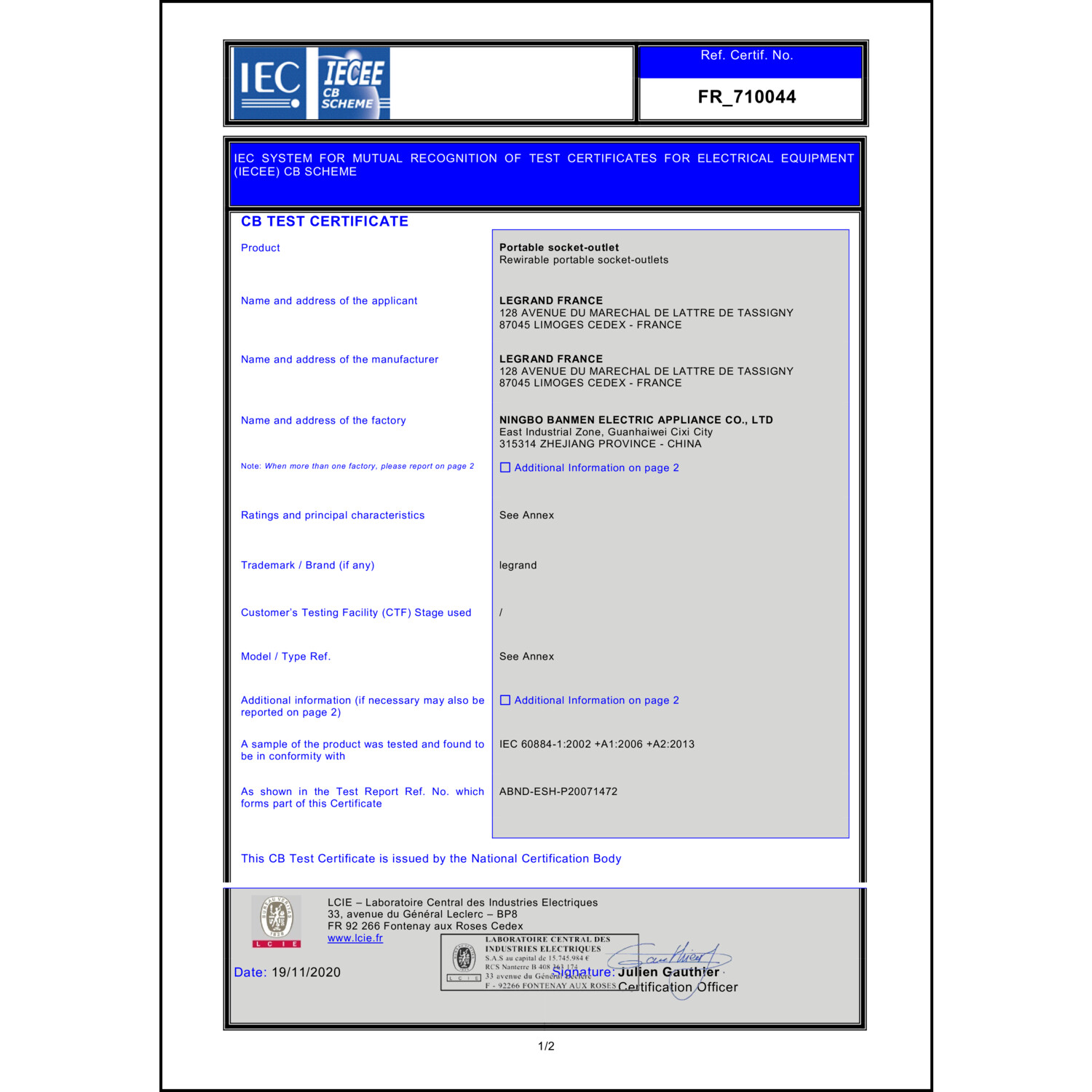 CoC-Erklärung (Certificate of Conformity, benötigt für CPR)