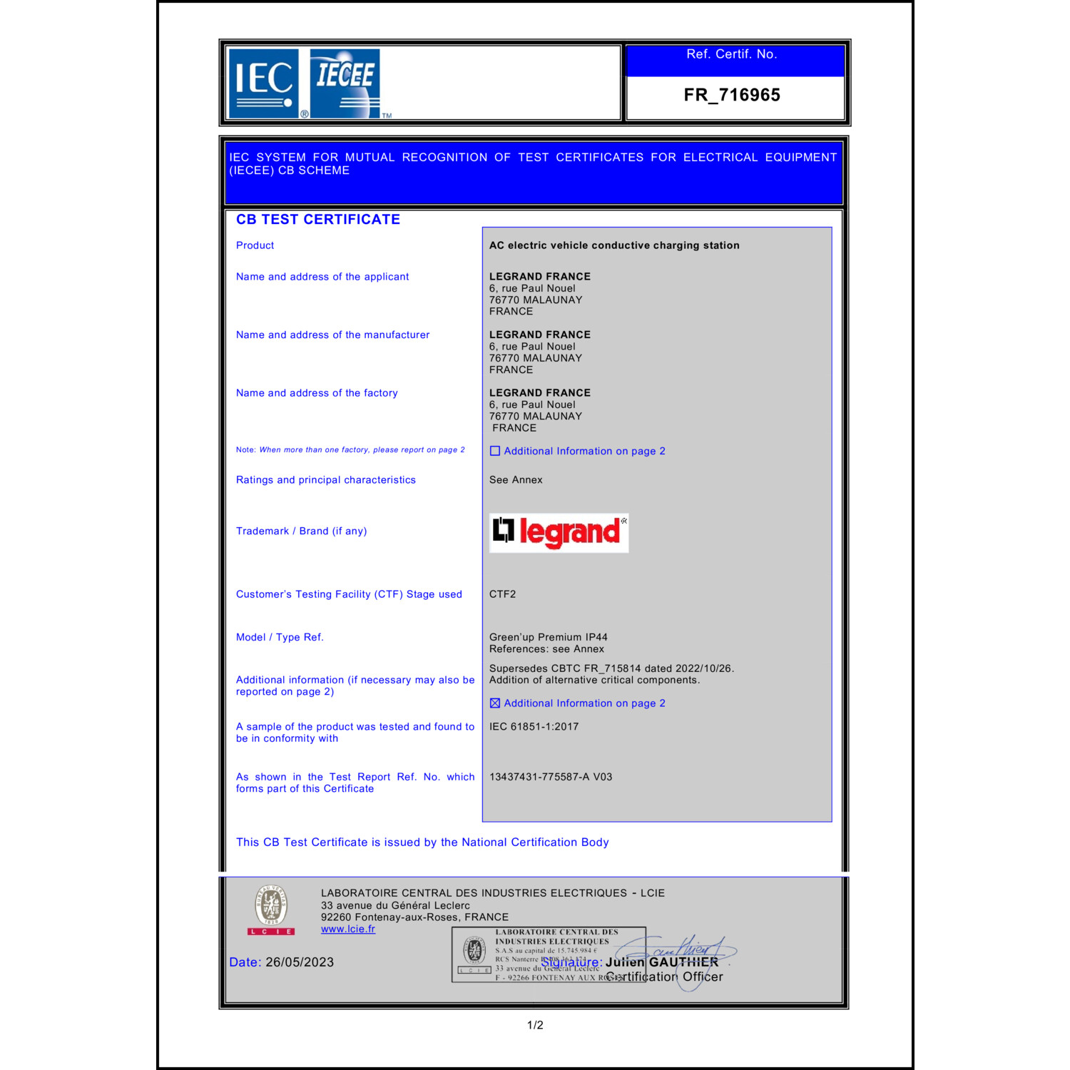 CoC-Erklärung (Certificate of Conformity, benötigt für CPR)