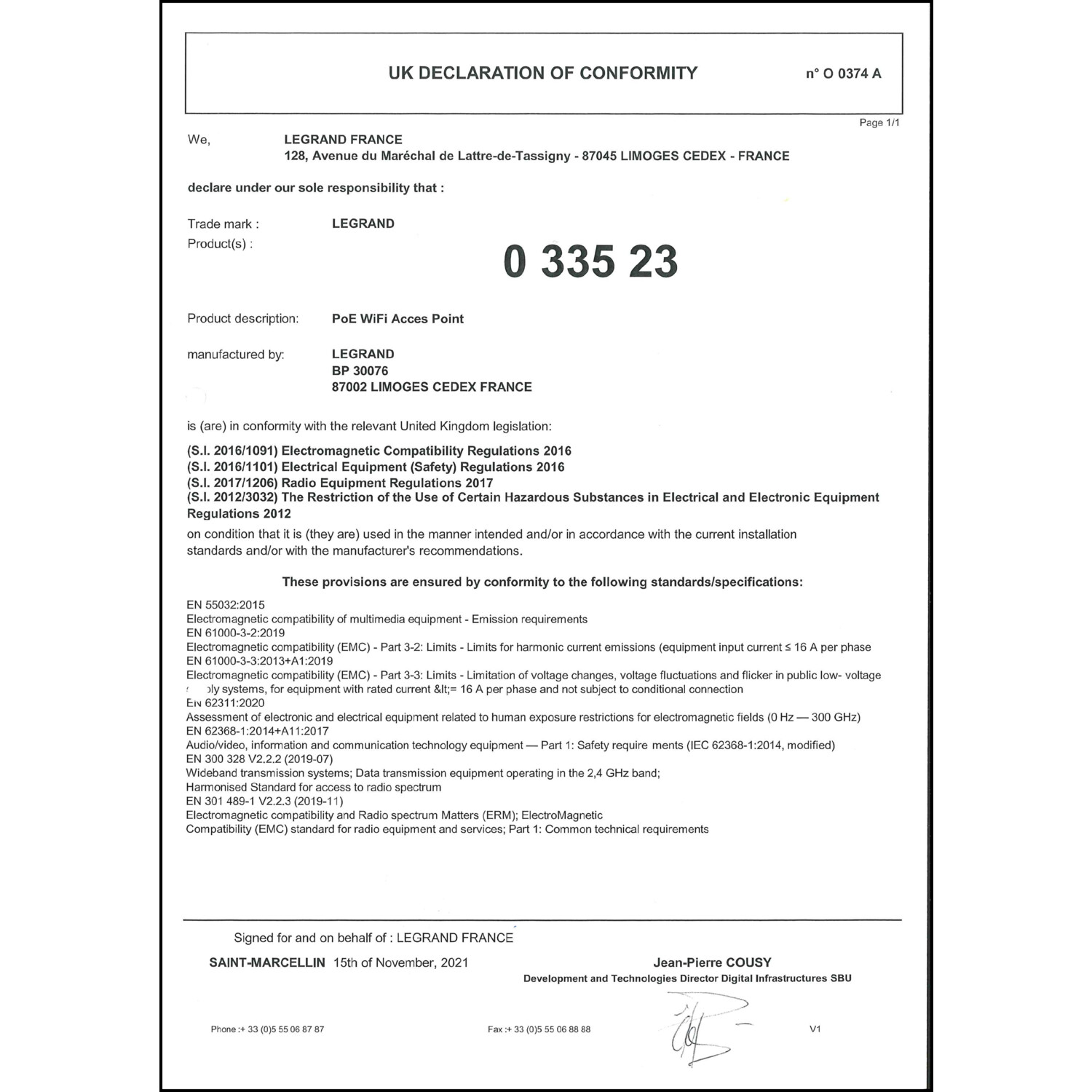 CoC-Erklärung (Certificate of Conformity, benötigt für CPR)