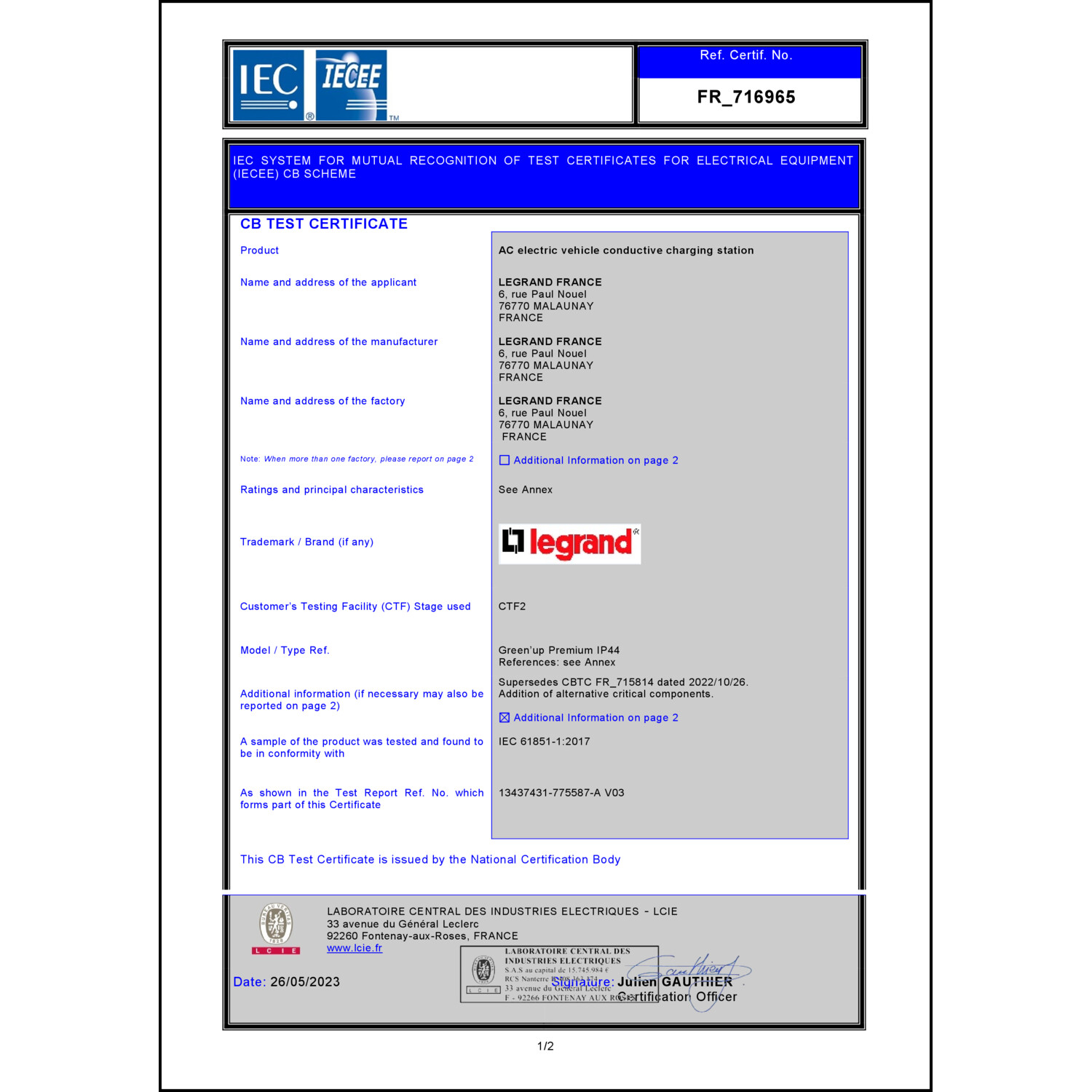 CoC-Erklärung (Certificate of Conformity, benötigt für CPR)