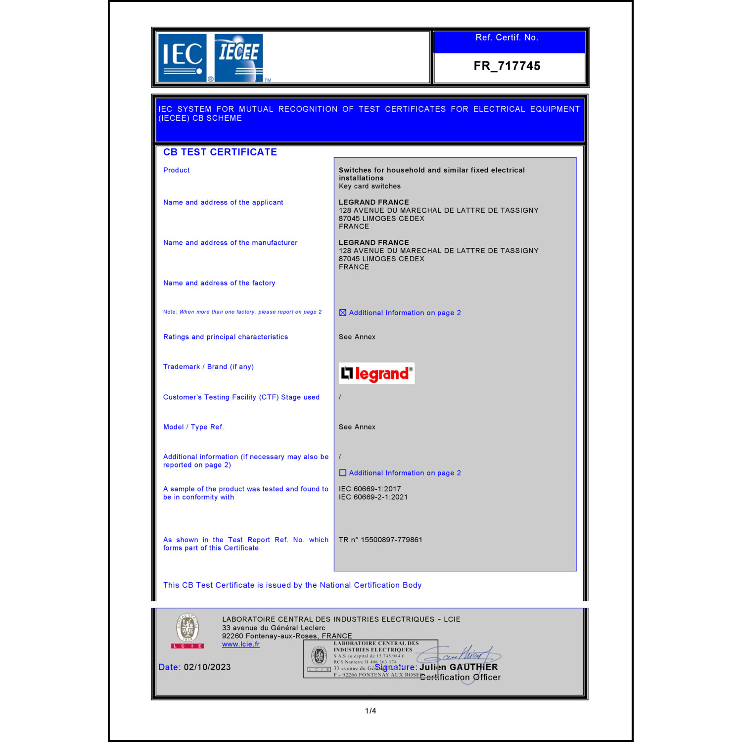 CoC-Erklärung (Certificate of Conformity, benötigt für CPR)