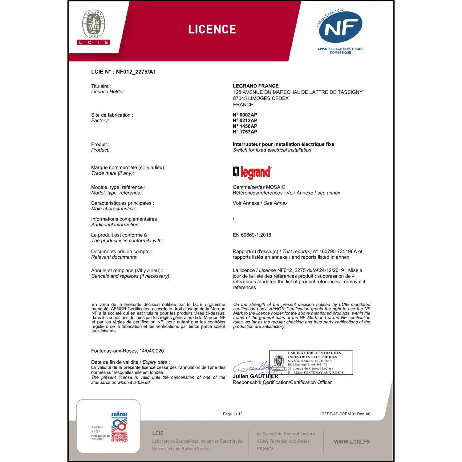 CoC-Erklärung (Certificate of Conformity, benötigt für CPR)