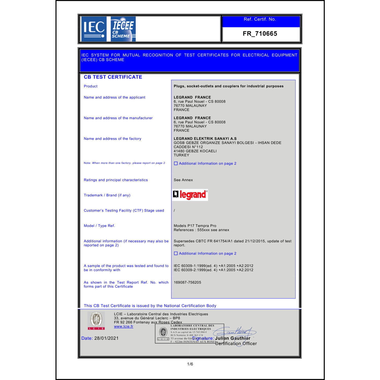 CoC-Erklärung (Certificate of Conformity, benötigt für CPR)