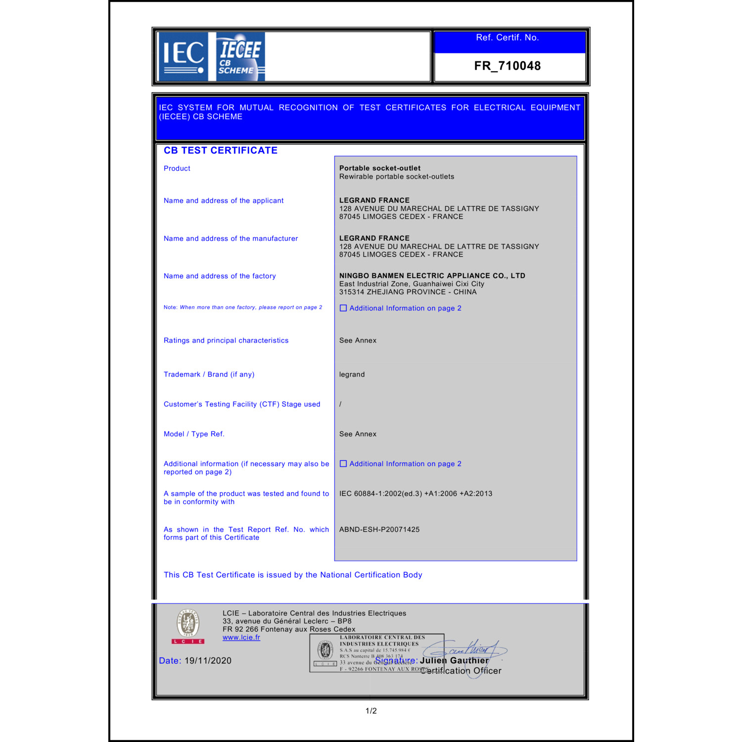 CoC-Erklärung (Certificate of Conformity, benötigt für CPR)