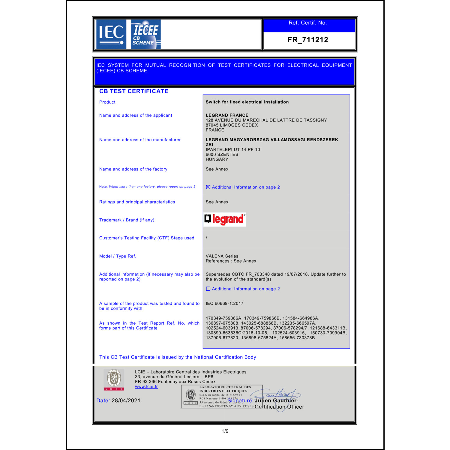 CoC-Erklärung (Certificate of Conformity, benötigt für CPR)