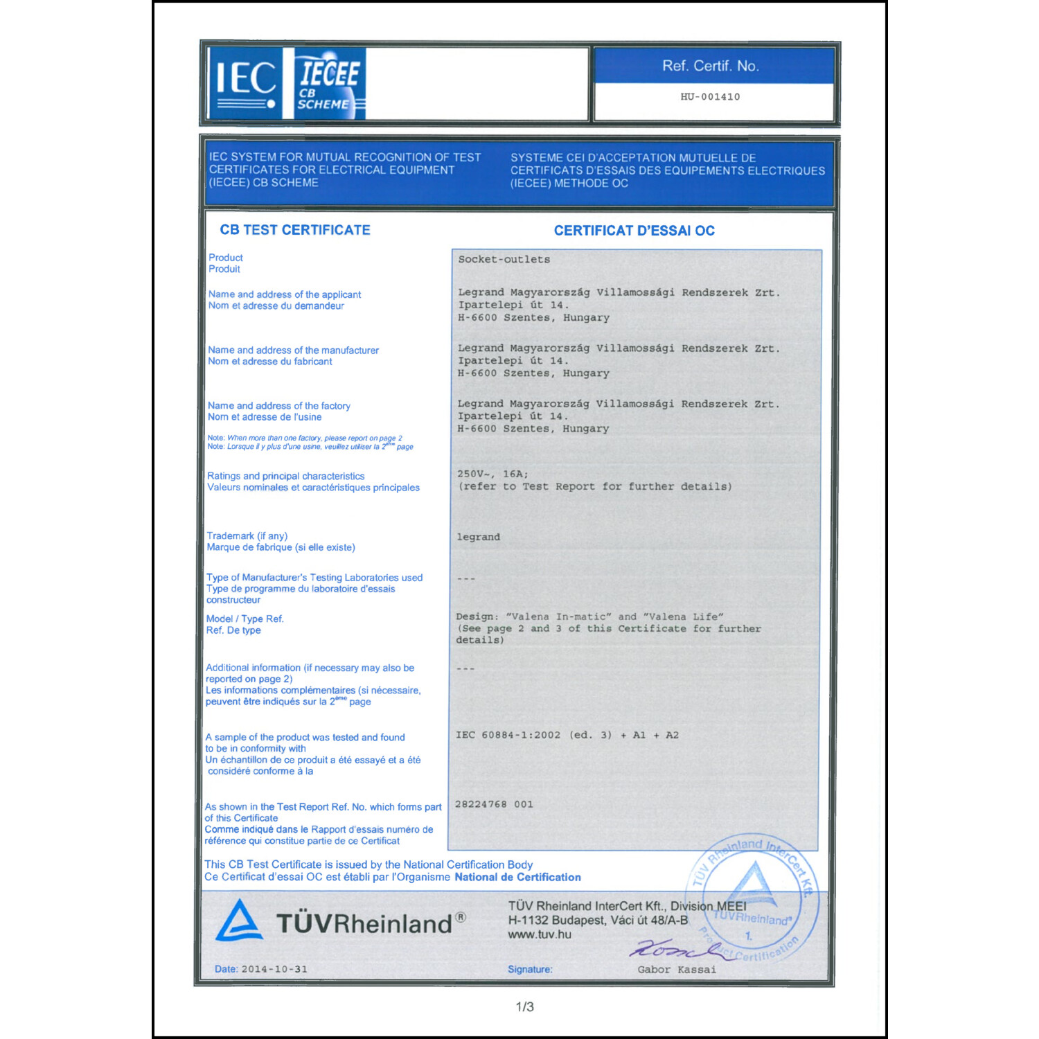 CoC-Erklärung (Certificate of Conformity, benötigt für CPR)