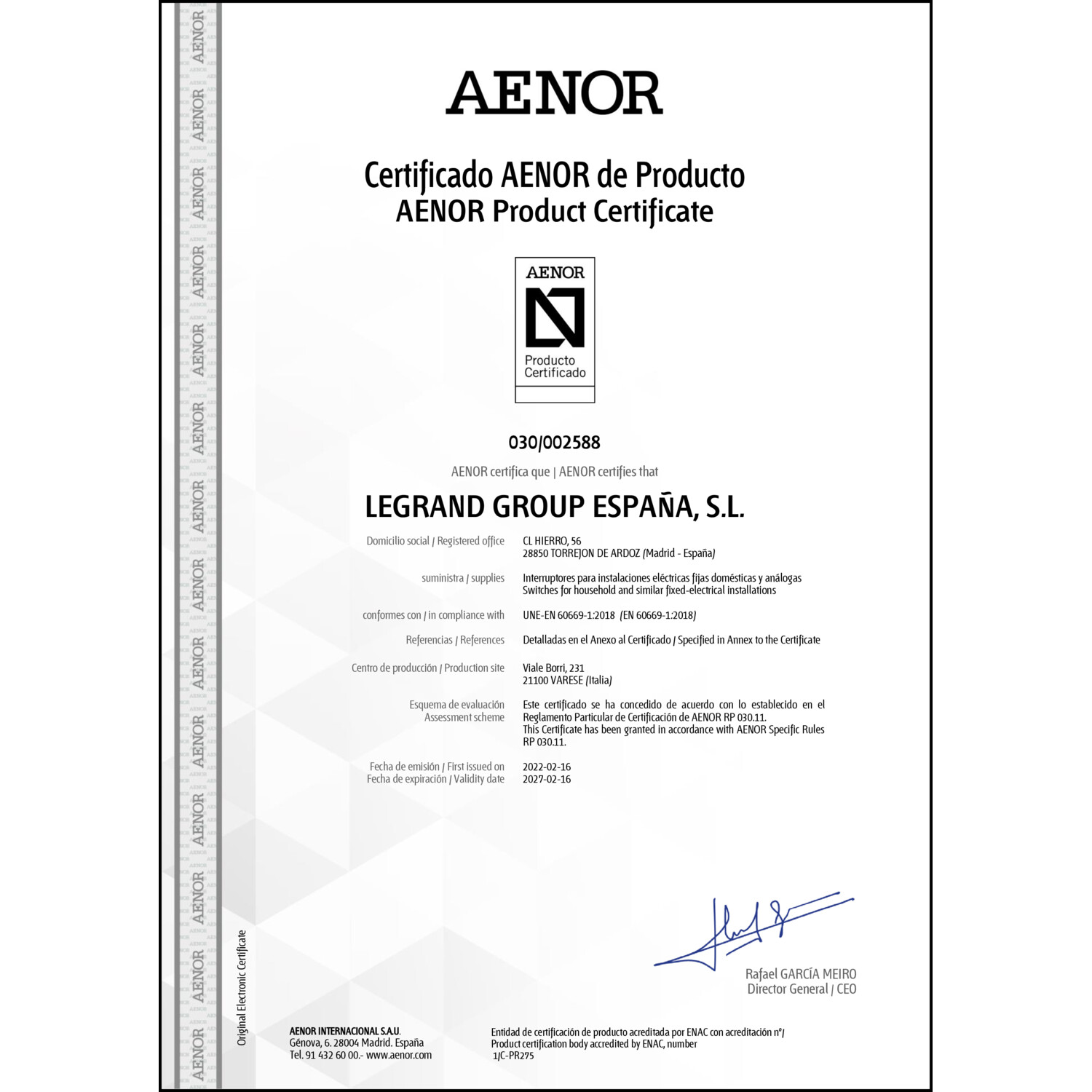 CoC-Erklärung (Certificate of Conformity, benötigt für CPR)